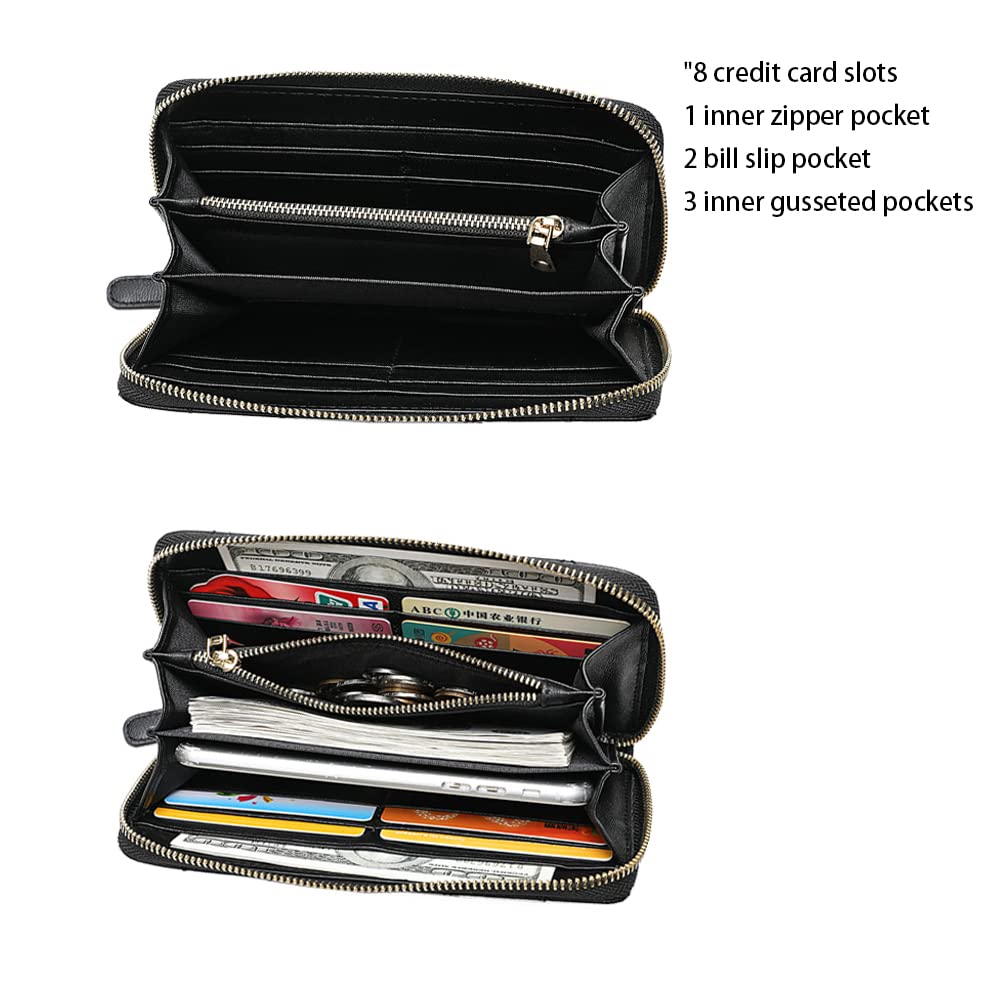 DORIS&JACKY RFID Leather Wallet for Women - Travel Wristlet Bag with Zipper (Large Capacity for Daily Use & Shopping)