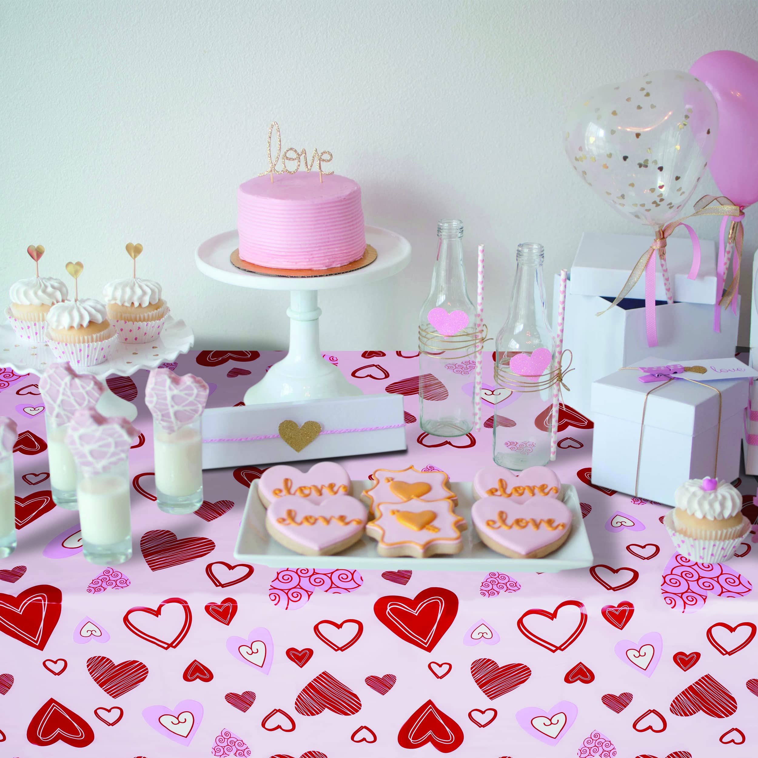 Valentine's Day Table Cover Set - 3PCS Disposable Heart Tablecloths for Party Decorations | Perfect for Wedding, Engagement, Anniversary & Birthday Celebrations | Romantic Dining & Event Decor