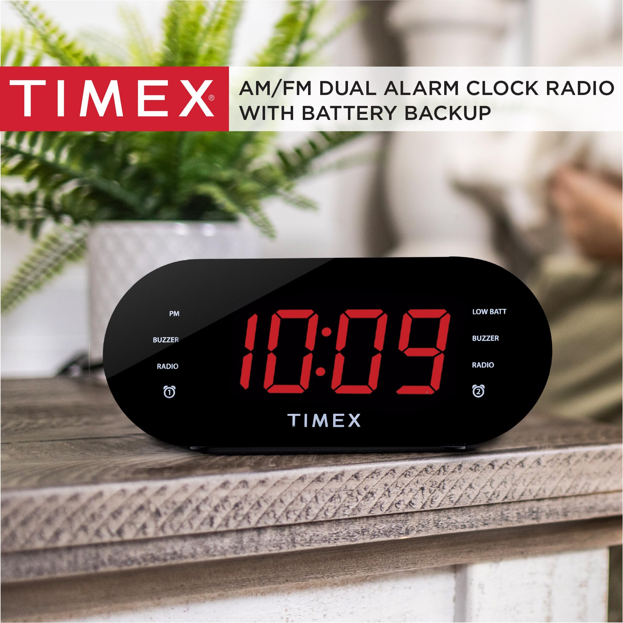 Timex T231W Digital Alarm Clock with AM/FM Radio - 20 Station Presets, Dual Alarms, Programmable Timer, Snooze & Volume Control | Perfect for Bedroom, Office and Travel Use