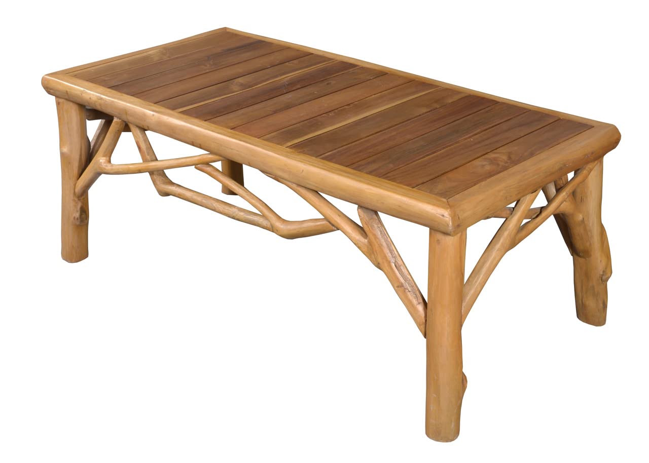 Lodge Coffee Table - Solid Natural Teak Wood Modern Living Room Furniture for Home & Office Decor