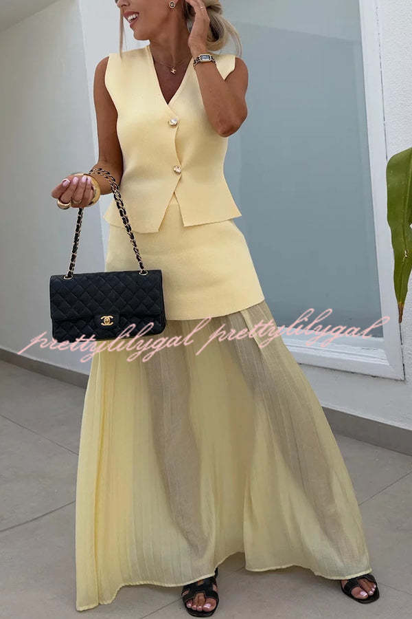 Elegant Knit & Tulle Elastic Waist Pleated Maxi Skirt for Women - Boho Chic Flowy Long Skirt for Summer, Beach, Parties & Special Occasions