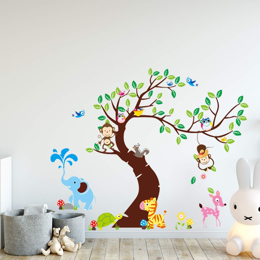 Giant Sticker Set - Tree, Monkey & Elephant Wall Decals for Kids Room, Nursery, Classroom Decor | Waterproof & Removable