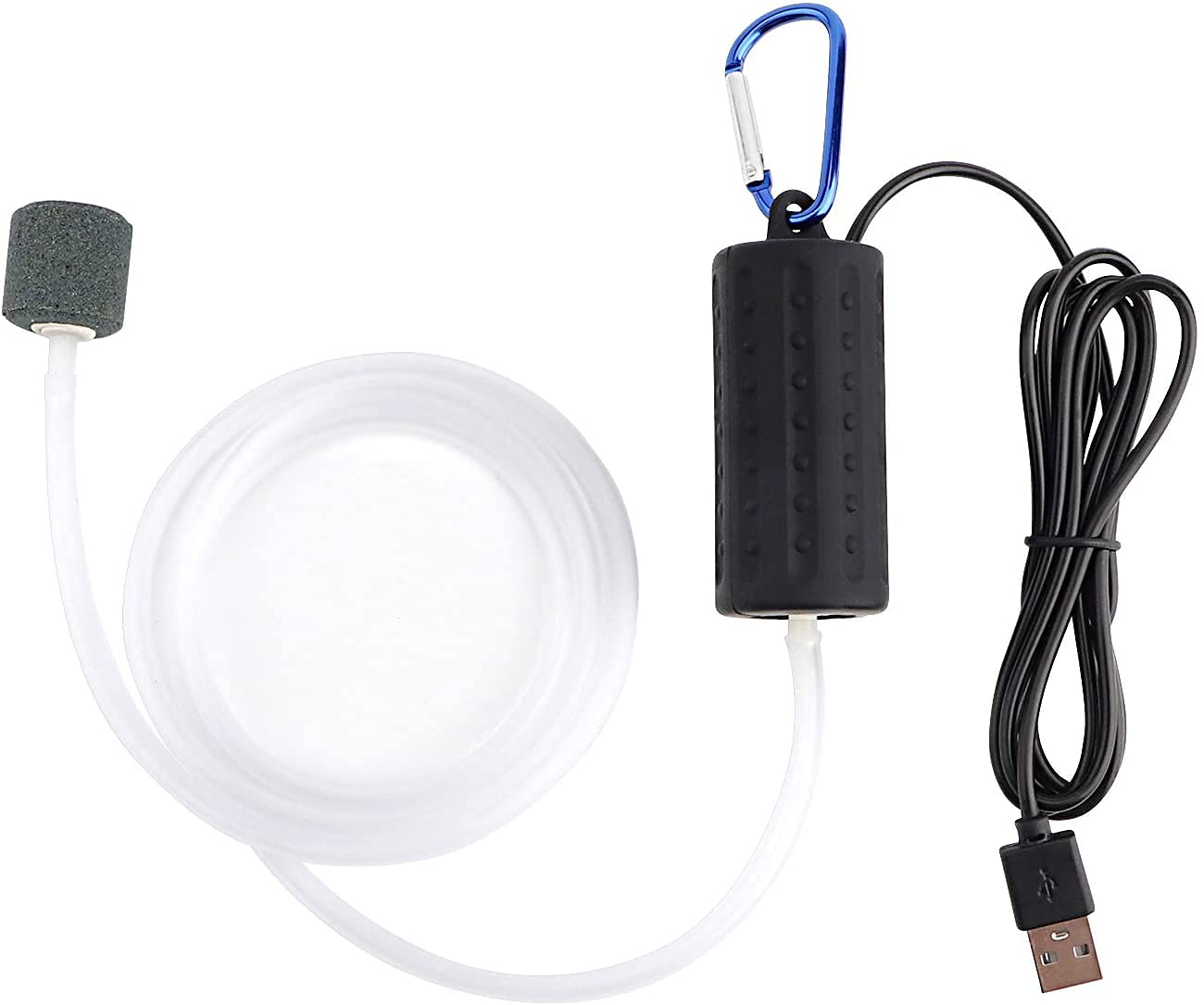 NIUWHEEL 5V Mini USB Aquarium Air Pump - Quiet Oxygen Pump for Fish Tanks, Aquariums & Fishing with Air Stone & Silicone Tube (Black) | Perfect for Small Tanks, Betta Bowls & Outdoor Fishing Trips