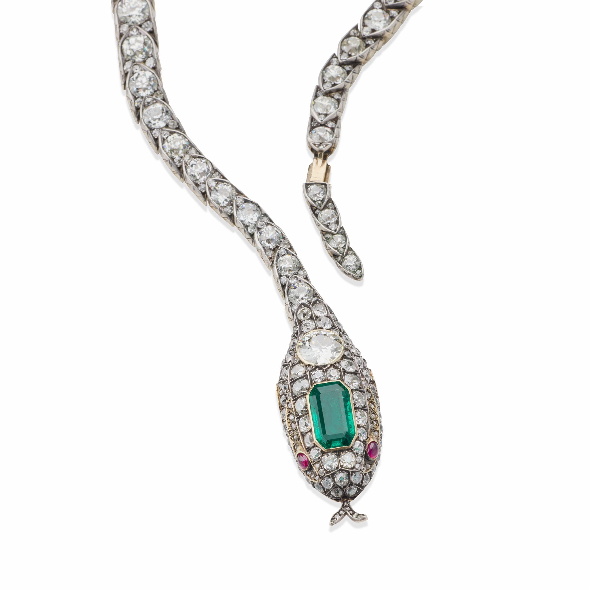 Vintage Emerald & Diamond Serpent Necklace - 18K Gold Plated Snake Jewelry for Women - Elegant Statement Piece for Evening Gala, Wedding & Special Occasions