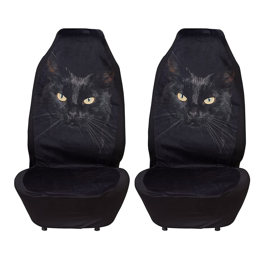 Premium Universal Front Car Seat Covers - Ultra-Soft Pet-Friendly Car Seat Protectors with Stylish Black Cat Print | Perfect for Daily Commuting, Road Trips & Pet Owners