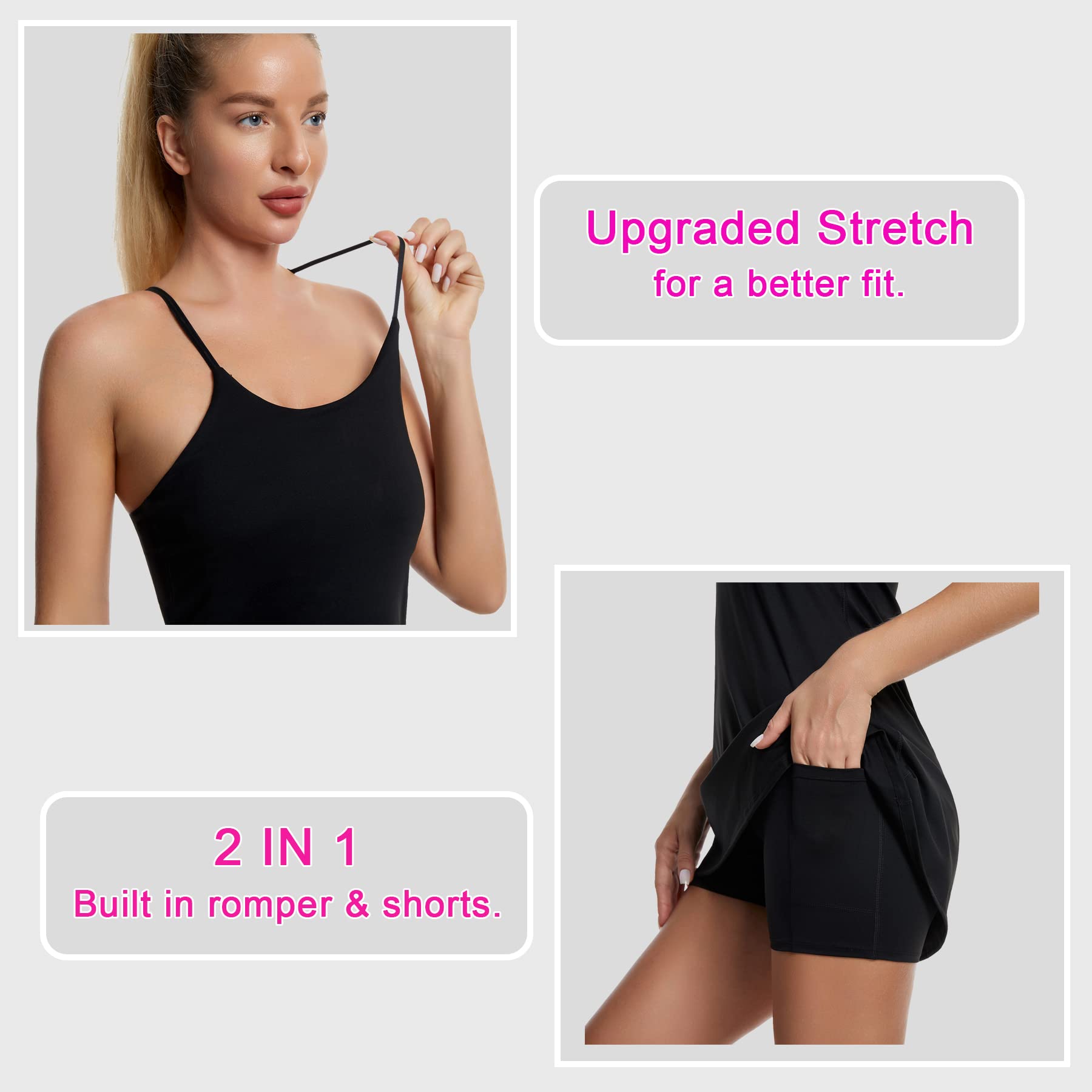 Women's Tennis Dress with Built-in Bra & Shorts Pocket - Sleeveless Athletic Workout Dress for Golf, Running & Gym - Lightweight & Breathable for Summer Sports