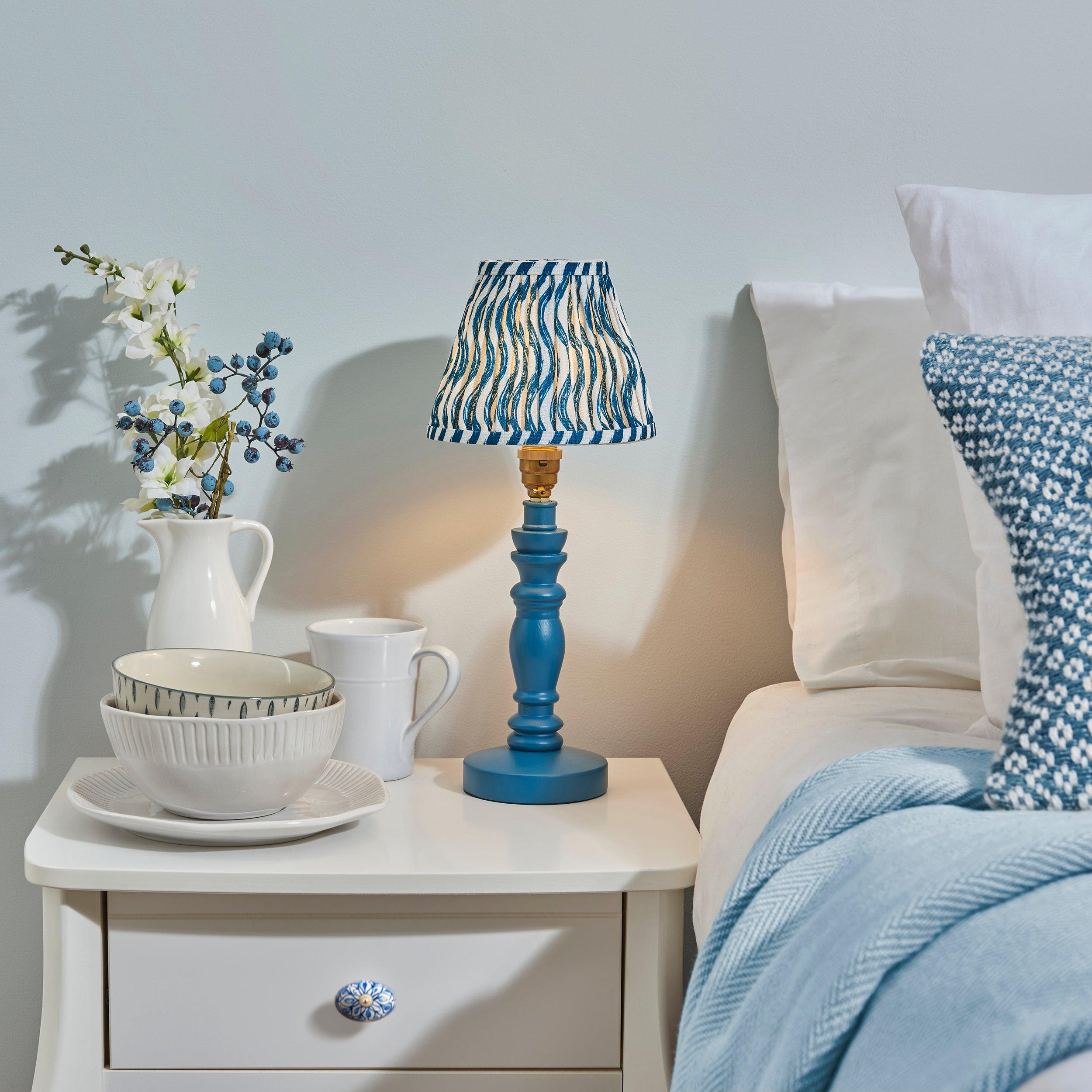 Bibury Blue Table Lamp with 16cm Ripple Marlin Blue Shade - Perfect for Bedroom, Living Room & Office Decor