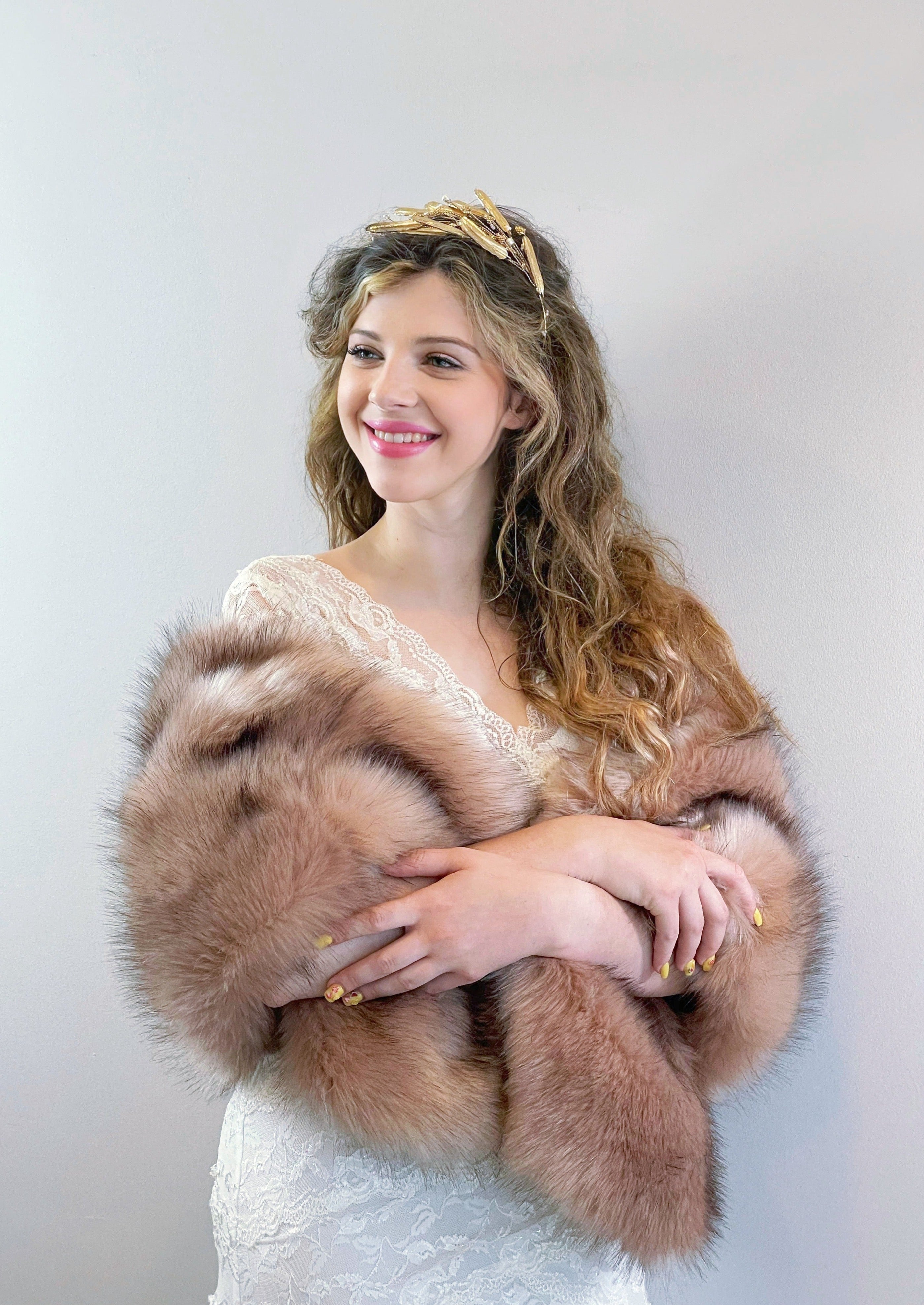 Stylish Pink with Black Tips Faux Fur Shawl Wrap - Elegant Winter Fashion Accessory for Women | Perfect for Parties, Weddings & Cold Weather Outfits