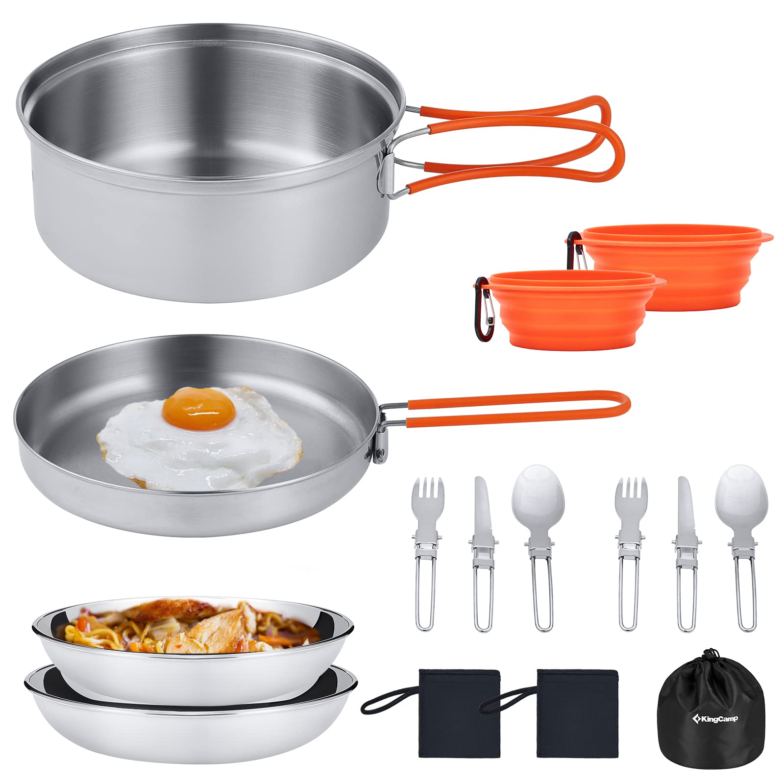 KingCamp 17pcs Stainless Steel Camping Cookware Set - Lightweight Backpacking Gear for Hiking & Picnic