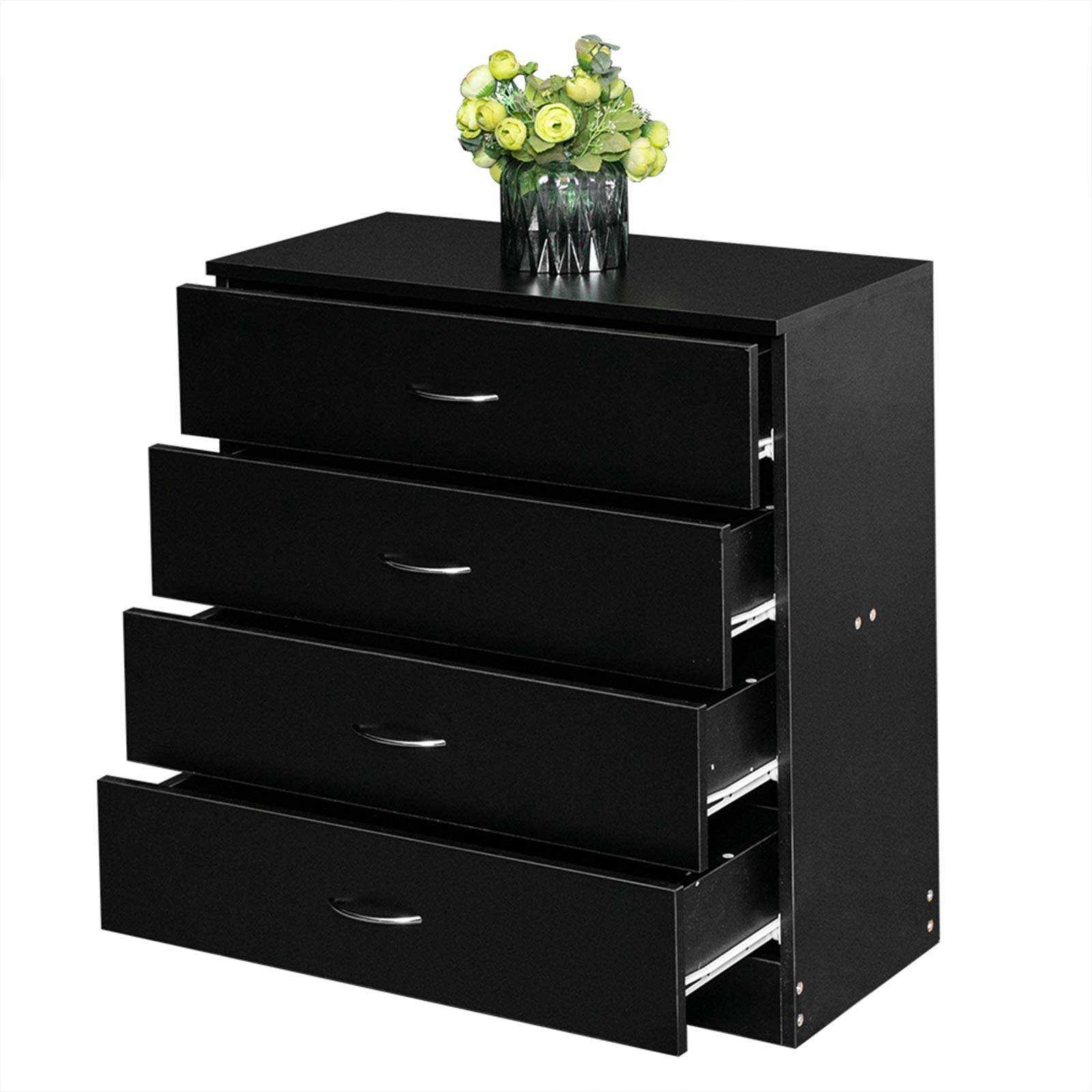 GEDELITE 4 Drawer Wooden Dresser - Modern Chest of Drawers for Bedroom, Living Room, Office & Entryway - Black Nightstand for Storage & Organization