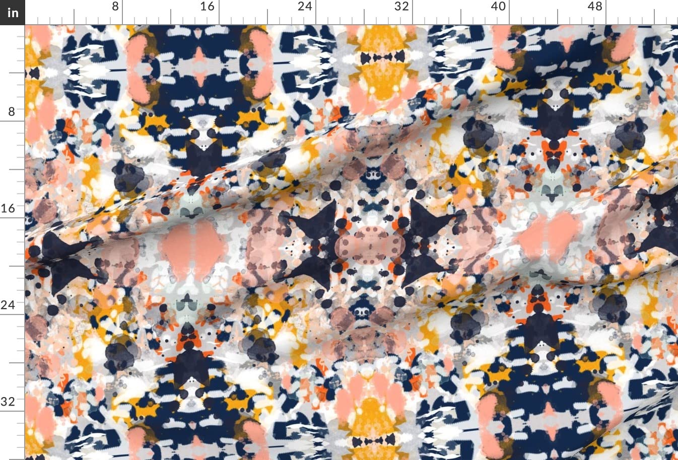 Abstract Art Print Navy White Orange Minky Fabric by The Yard - Soft Plush Material for Sewing Baby Blankets, Quilt Backing & Plush Toys - Perfect for DIY Winter Crafts & Home Decor