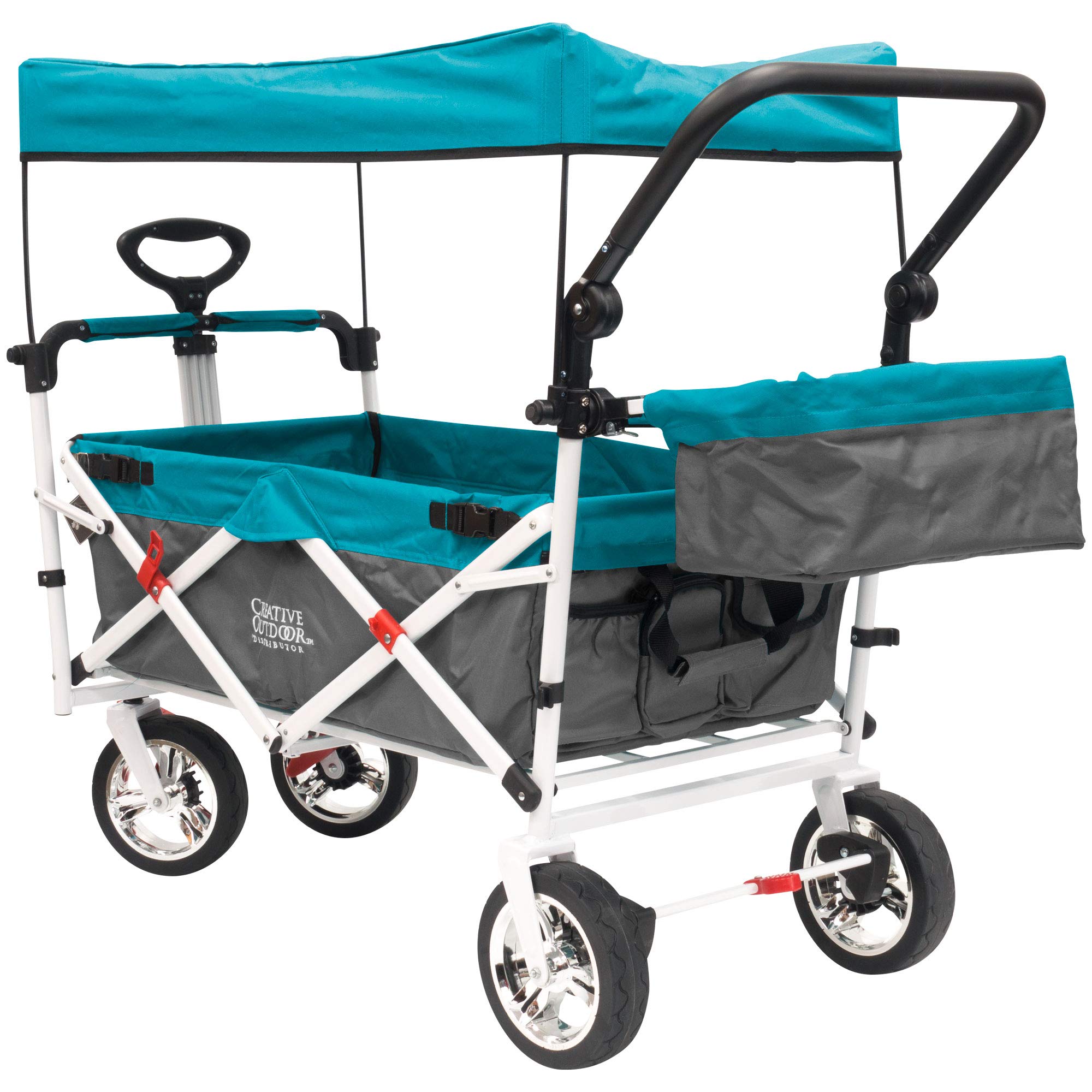 Premium Collapsible Folding Wagon Cart - Heavy Duty Push Pull Utility Cart with All-Terrain Wheels | Silver Series Plus | Perfect for Beach, Park, Garden, Camping, Picnics & Tailgate Parties (Gray/Teal)