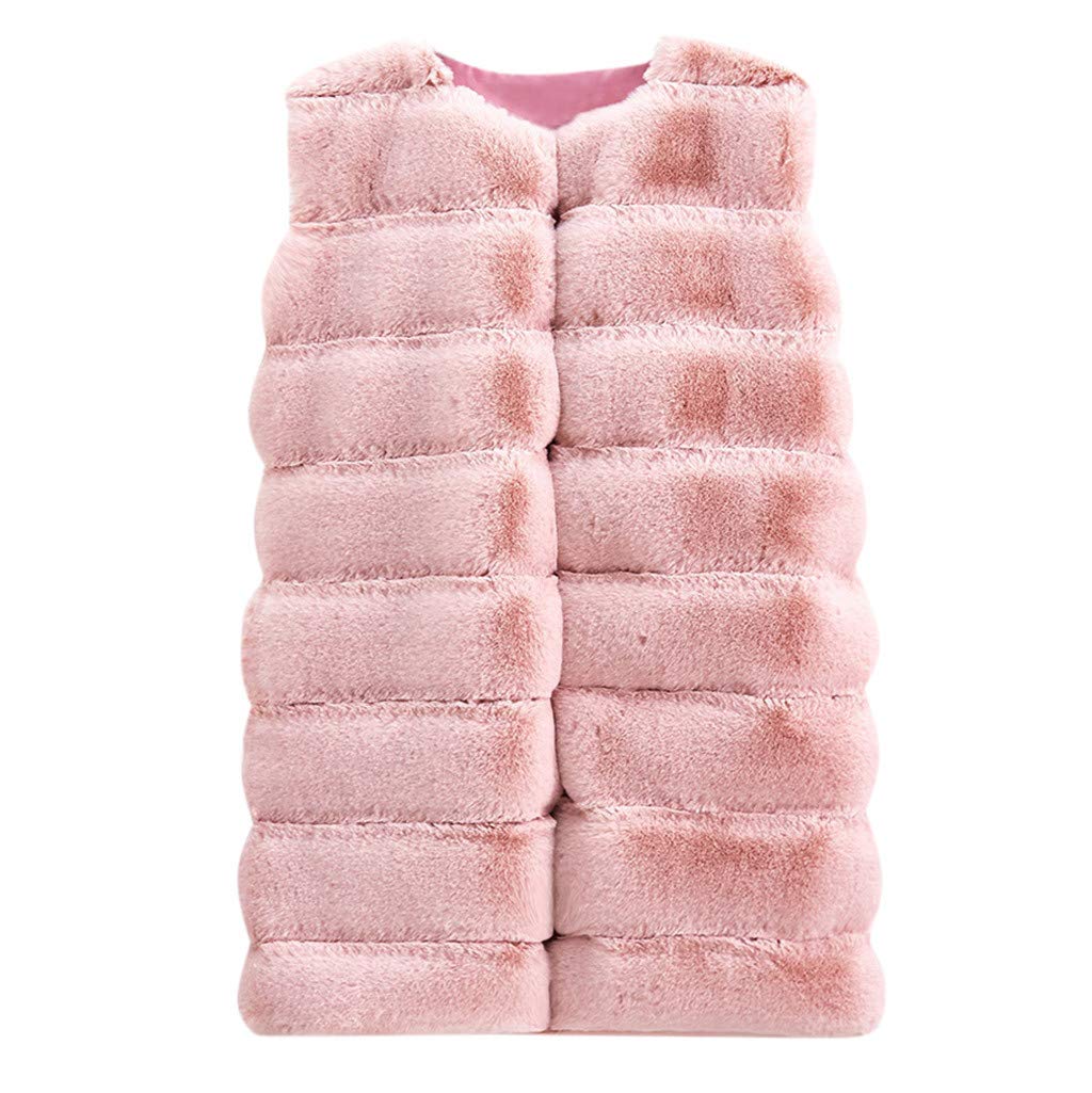 Women's Winter Warm Faux Fur Plush Coat - Soft Short Stitching Button Jacket in Solid Pink | Cozy Outerwear for Cold Weather, Casual Outings & Holiday Fashion