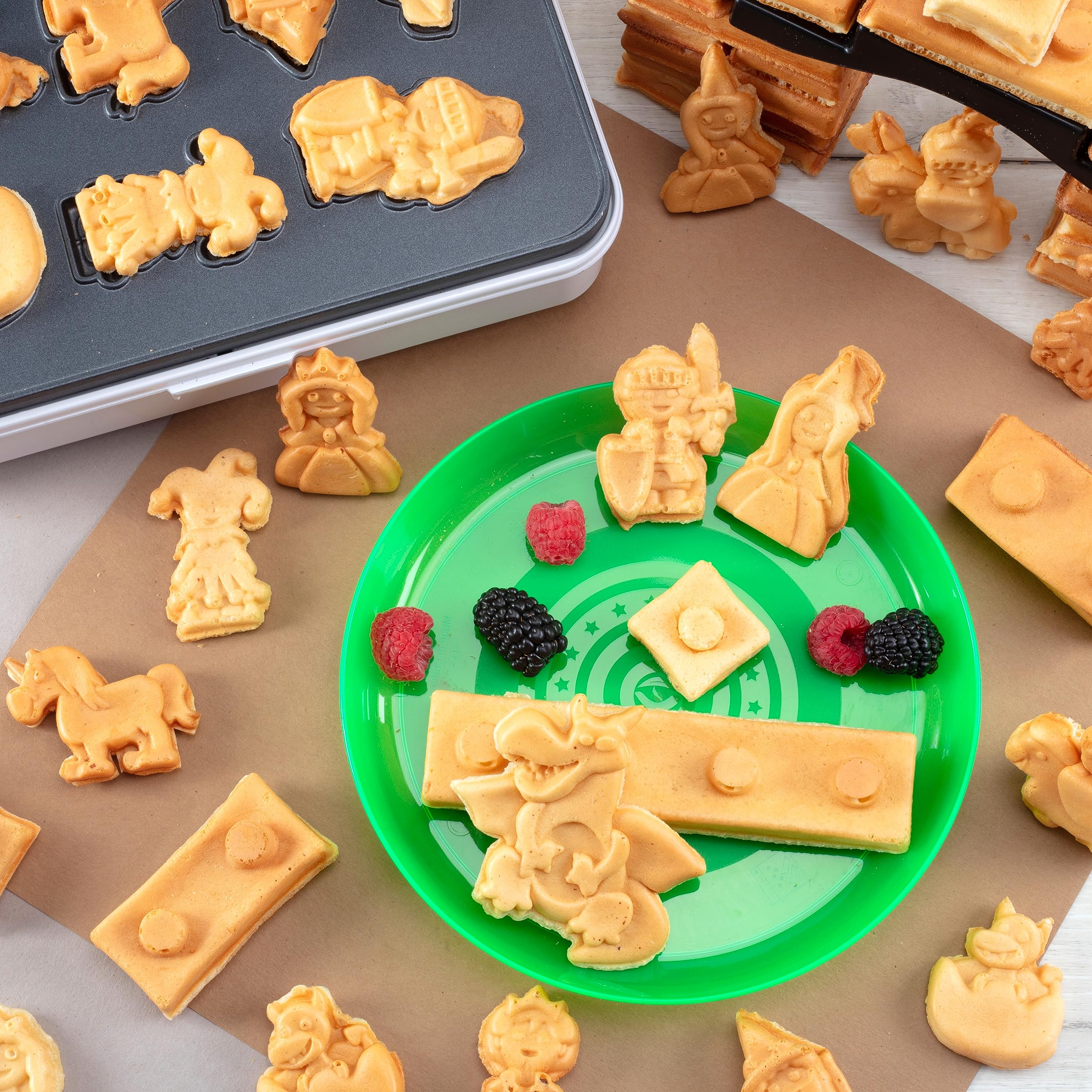 Fantasy Castle Waffle Maker - Electric Nonstick Waffle Iron with 4 Removable Plates (Dishwasher Safe) - Create Fun Waffles & Pancakes in Brick, Knight, Princess & Dragon Shapes - Perfect Kids Gift for Birthday & Family Breakfast Time