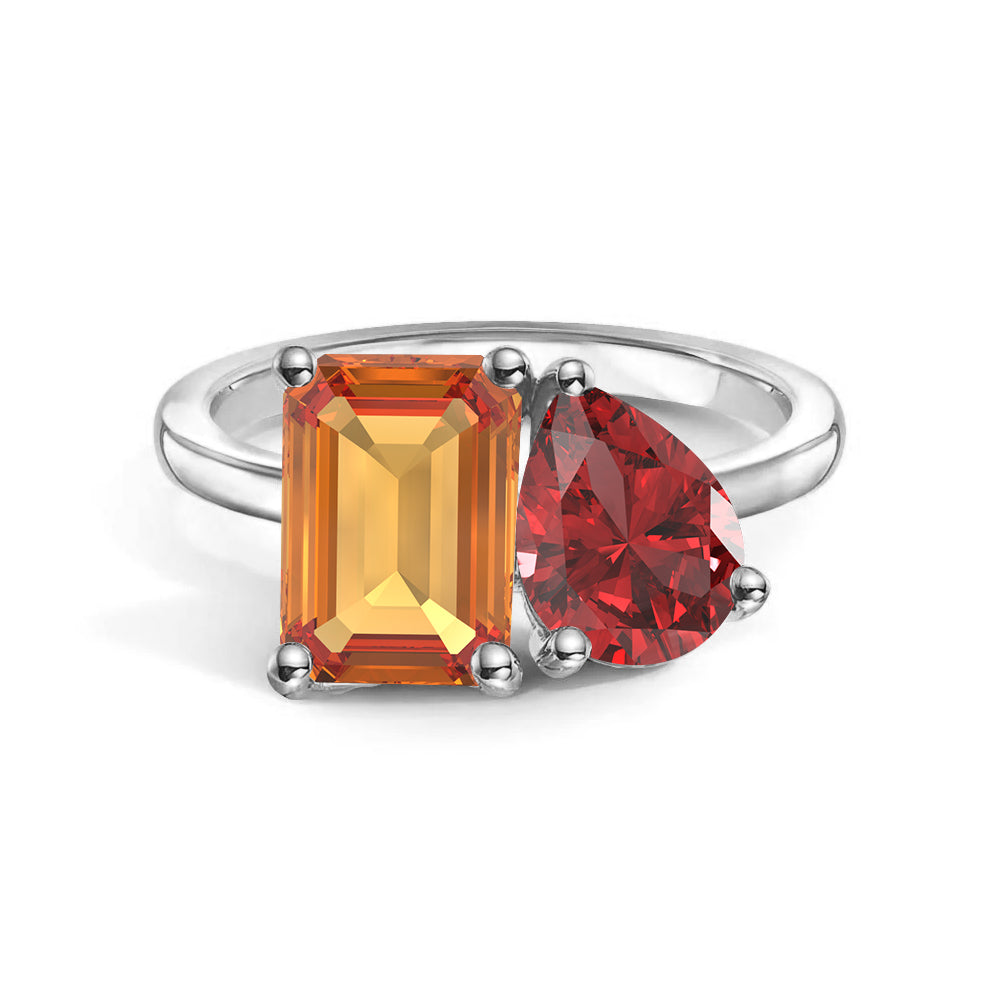 Personalized Citrine Toi et Moi Anniversary Ring - Custom Birthstone Jewelry for Couples, Gift for Her, Wedding Band, Romantic Present for Valentine's Day or Anniversary