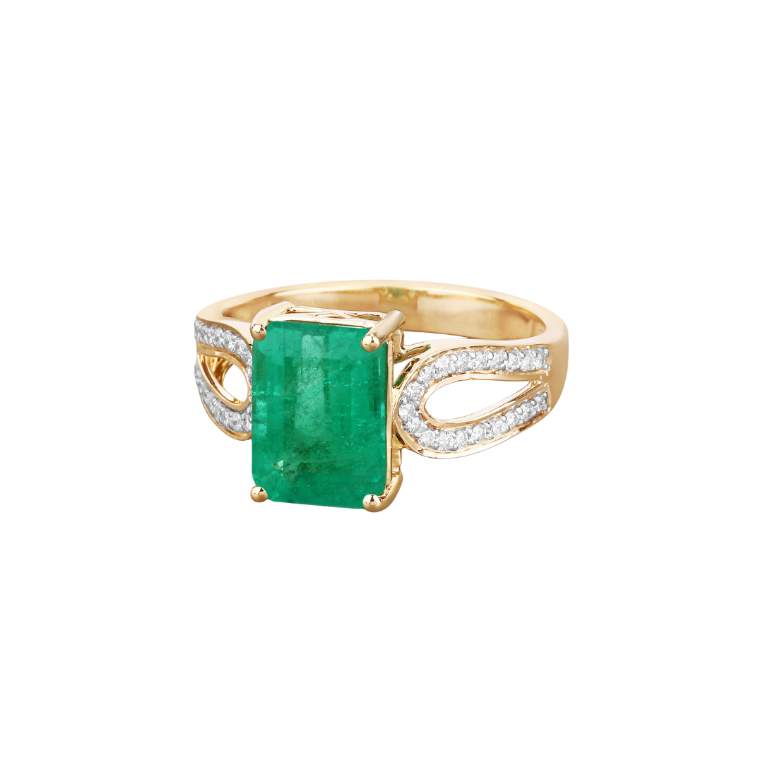14K Gold Genuine Zambian Emerald & Diamond Ring for Women - Elegant Wedding, Engagement & Anniversary Jewelry Gift