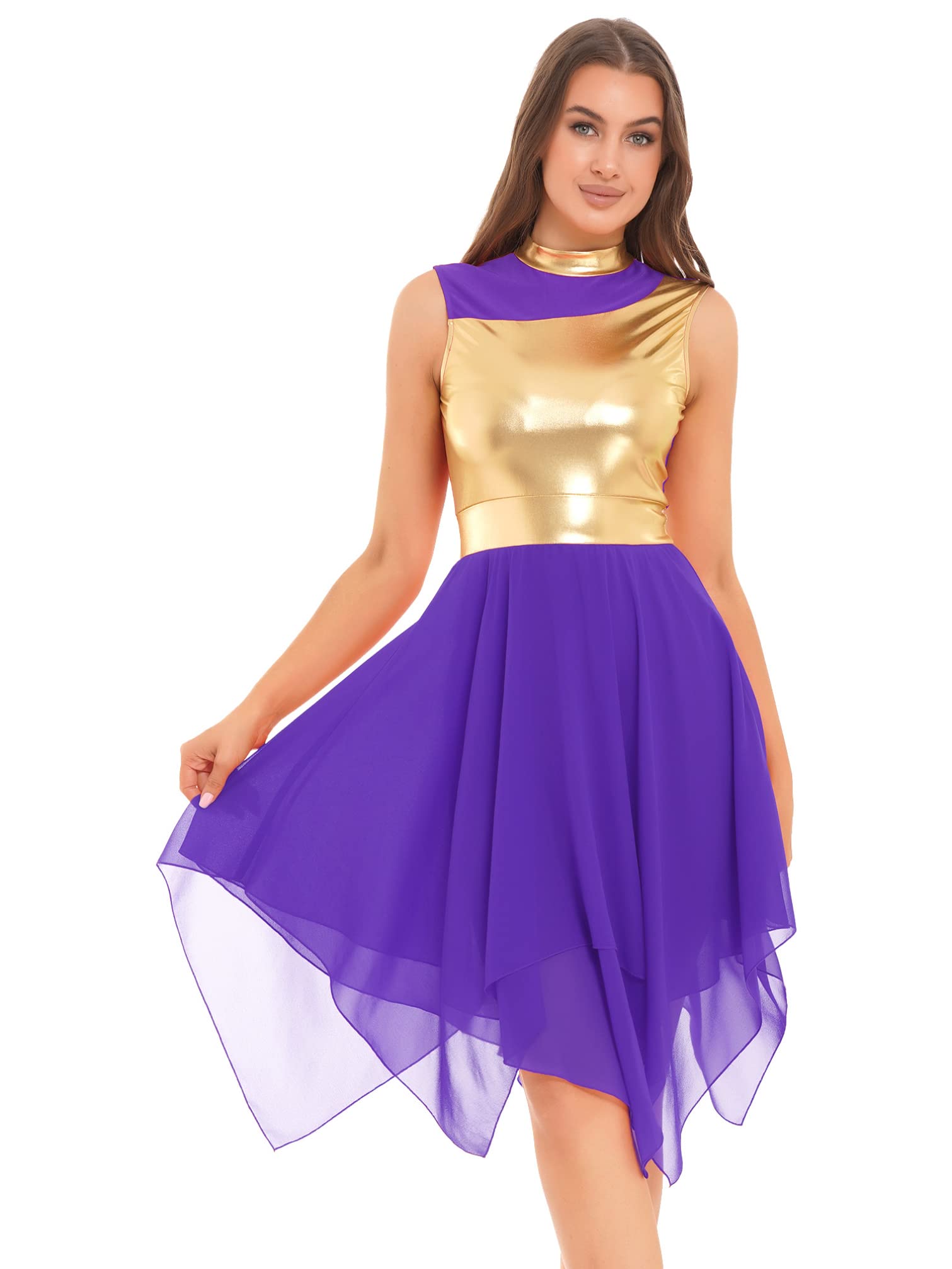 iiniim Women's Color Block Sleeveless Lyrical Dance Dress - Flowy Worship Costume for Praise Dance, Ballet & Liturgical Performance - Perfect for Church Performances, Stage Shows & Dance Competitions