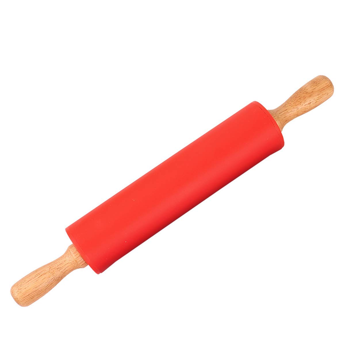 Non-Stick Silicone Rolling Pin with Wooden Handle - Perfect for Baking Pizza Dough, Embossing Cookies & Pastry Making | Smooth Kitchen Utensil for Bakers | Ideal Gift for Home Chefs & Baking Enthusiasts (Red)