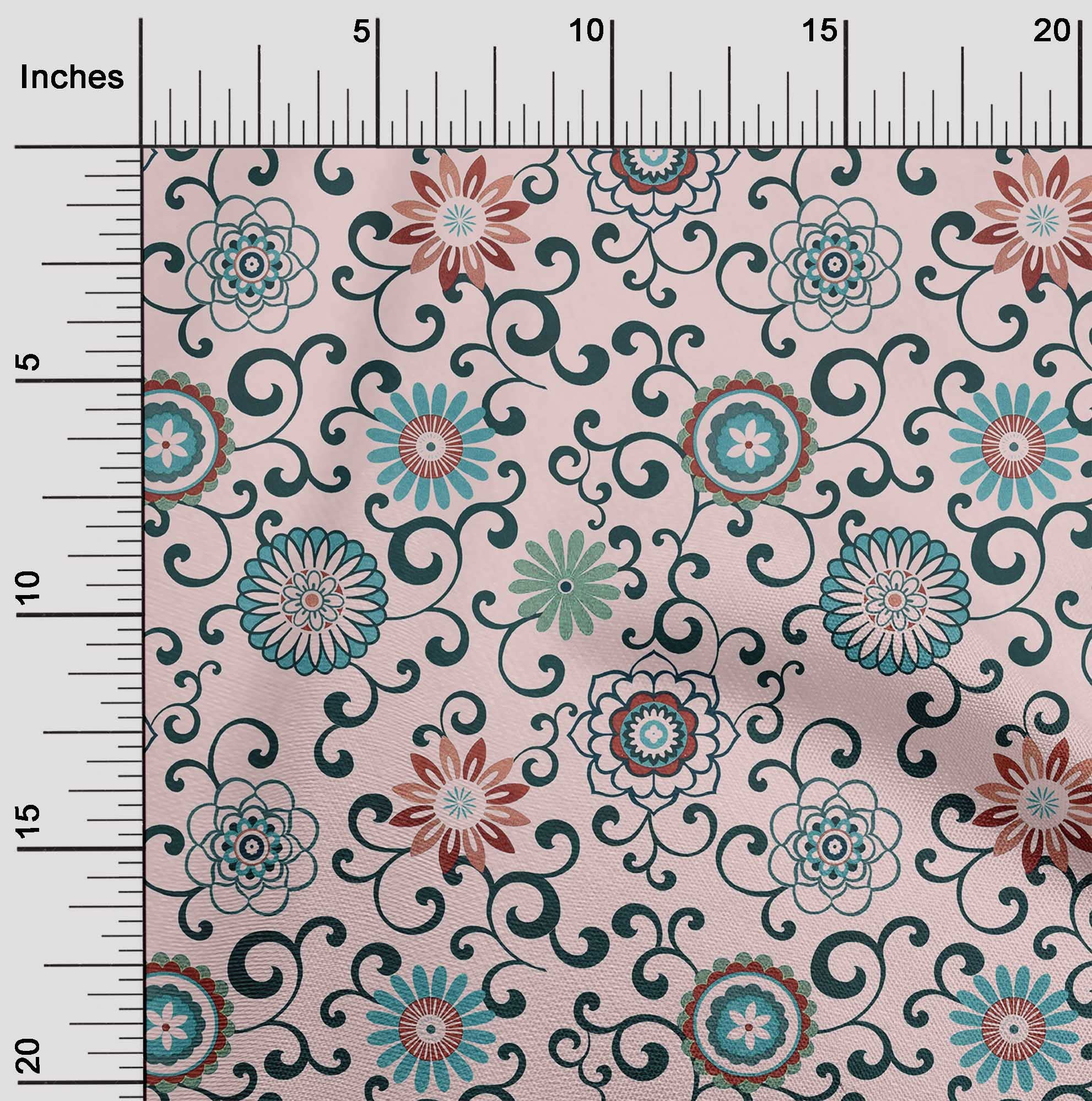 oneOone Cotton Flex Light Pink Asian Suzani Print Fabric by The Yard - 40 Inch Wide Soft Dress Material for DIY Clothing, Home Decor & Craft Projects