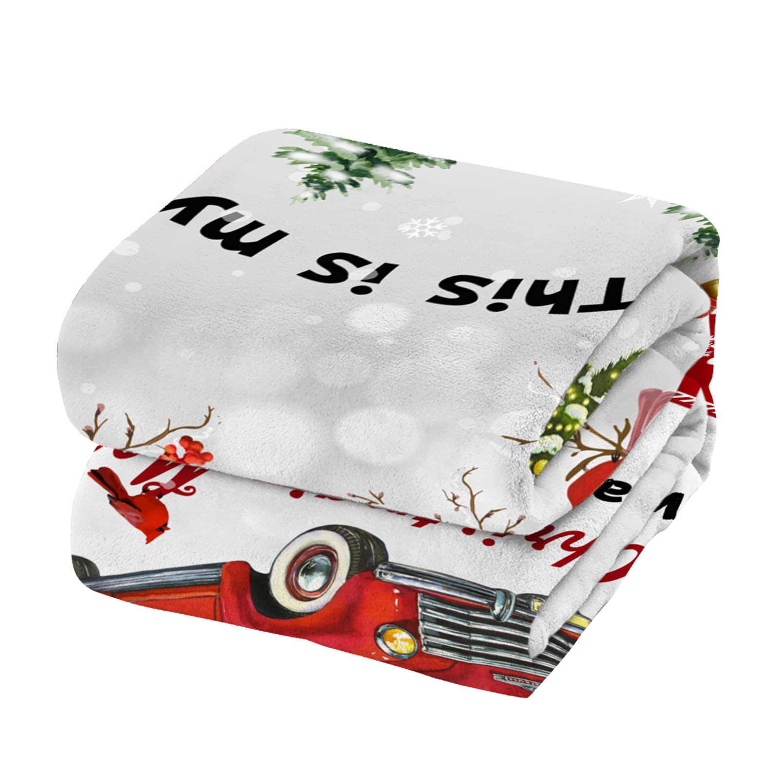Luxury Christmas Flannel Fleece Blanket - Red Truck & Xmas Tree Design - 40