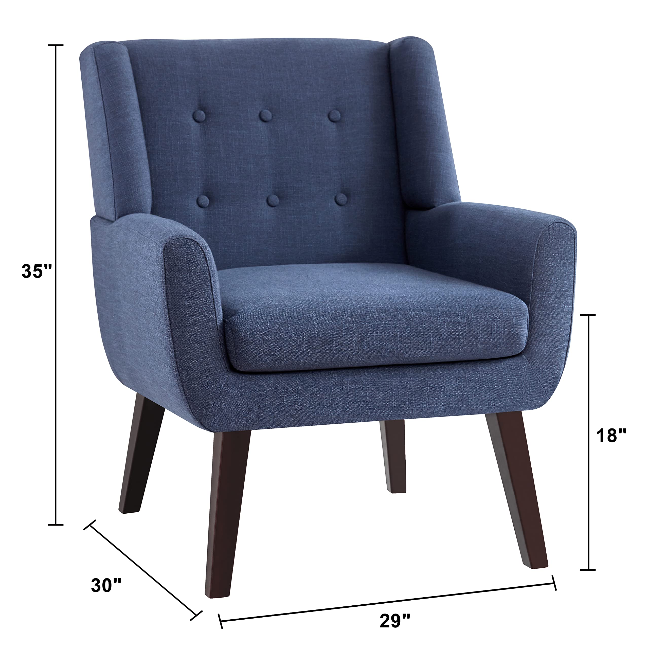 HUIMO Mid Century Modern Accent Chair - Dark Blue Upholstered Button Tufted Armchair with Linen Fabric for Living Room, Bedroom & Office - Comfortable Reading Chair for Relaxation & Home Decor