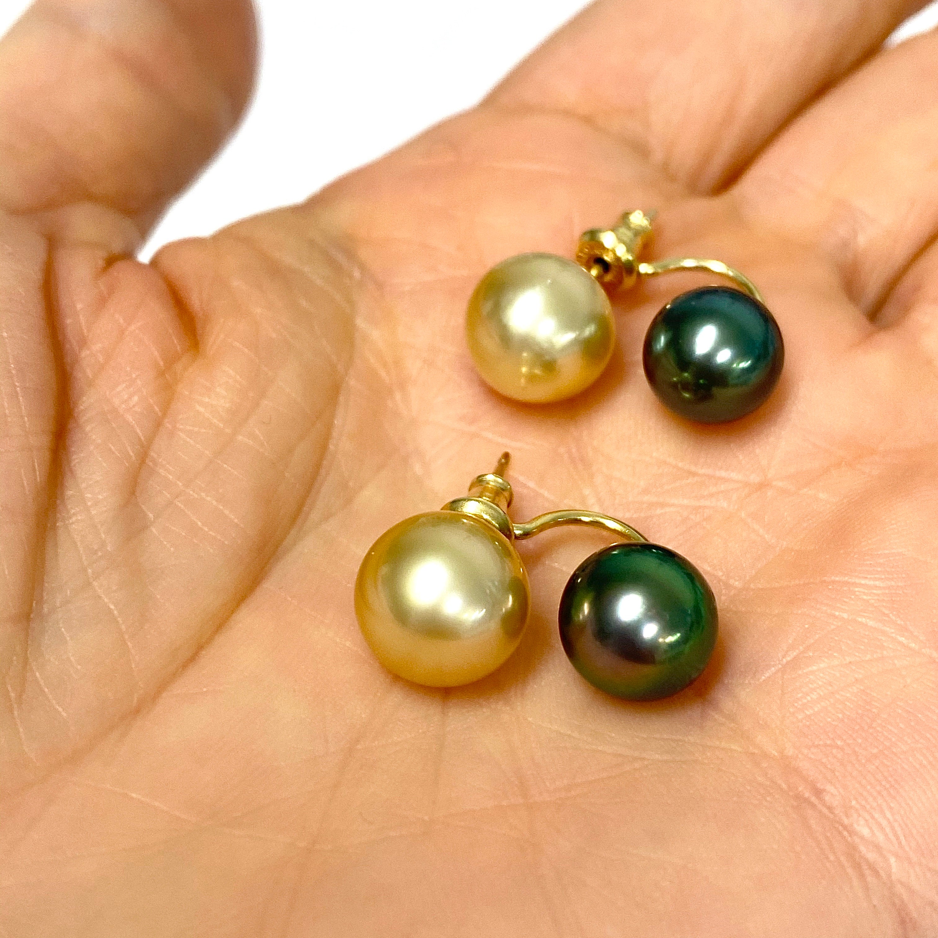 Double Momi Stud Earrings - 14K Gold South Sea & Tahitian Pearl Jewelry for Women | Elegant Gift for Brides, Weddings & Special Occasions