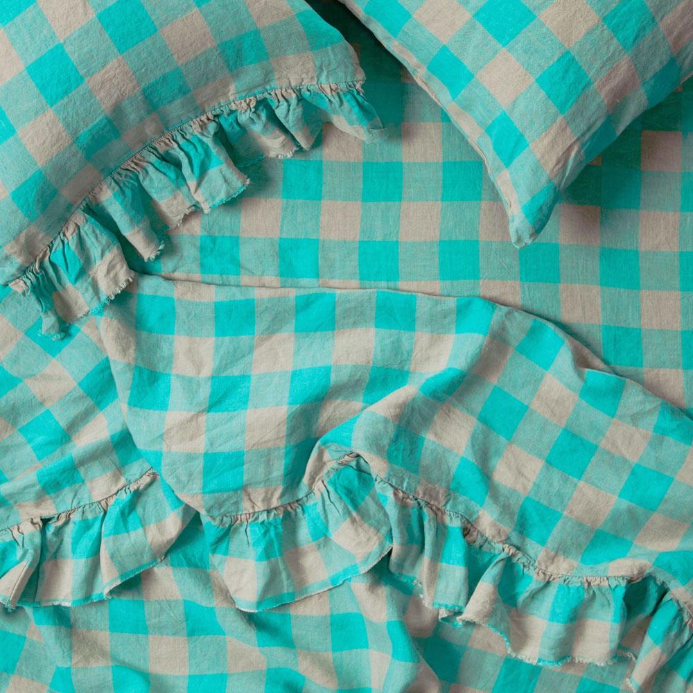 Premium 100% Linen Fitted Sheet - Havana Gingham Pattern - Breathable & Soft Bedding for All Seasons - Perfect for Master Bedroom, Guest Room & Vacation Homes