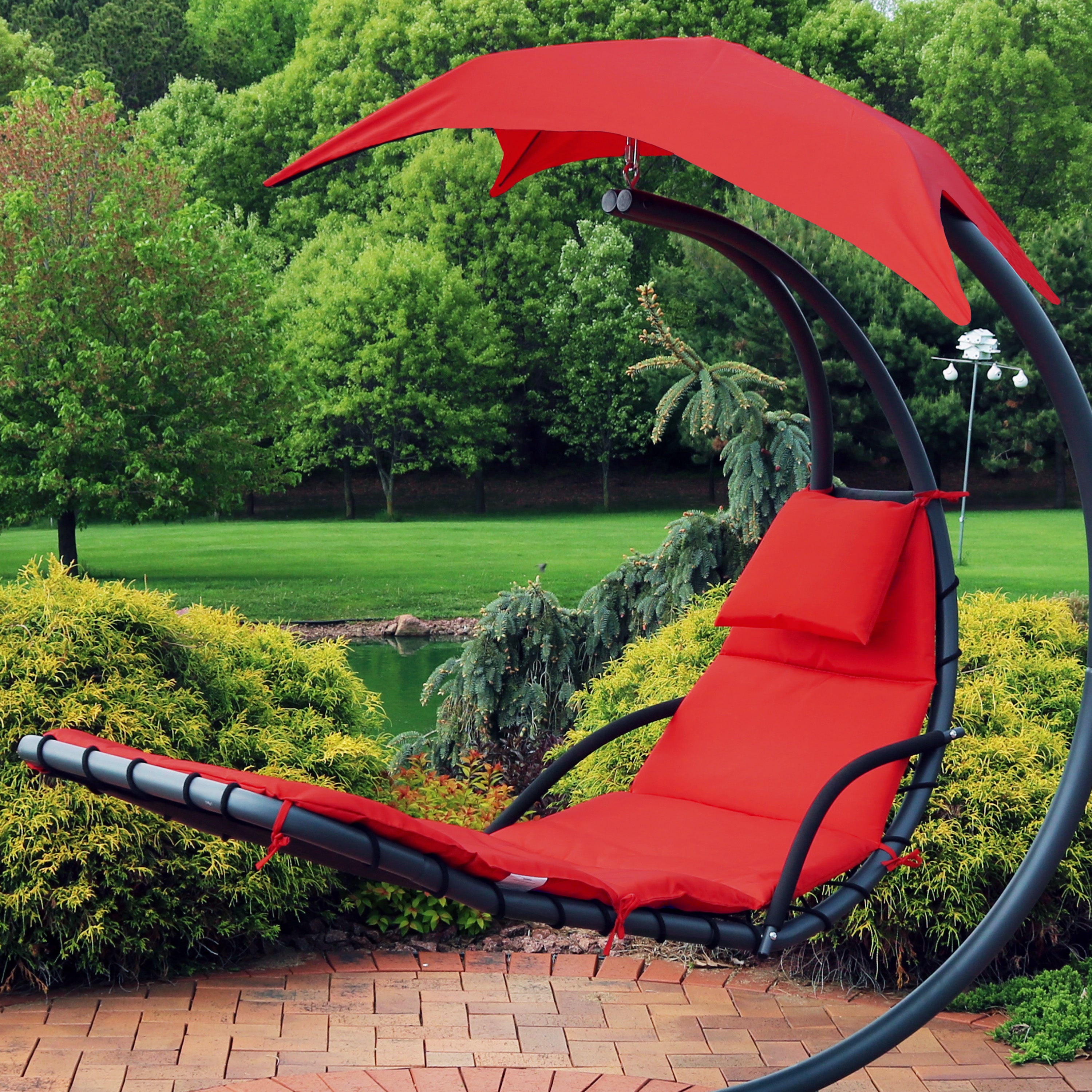 Sunnydaze Hanging Lounge Chair Replacement Cushion & Umbrella Set - Outdoor Patio Furniture Accessories for Poolside, Beach, and Garden Relaxation