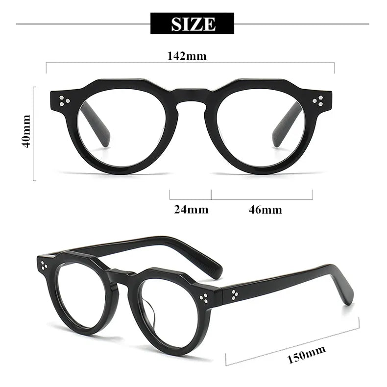 Stylish Black Unisex Acetate Eyeglasses 8013 - Full Rim Round Flat Top Frame for Men & Women | Perfect for Reading, Work, and Everyday Fashion