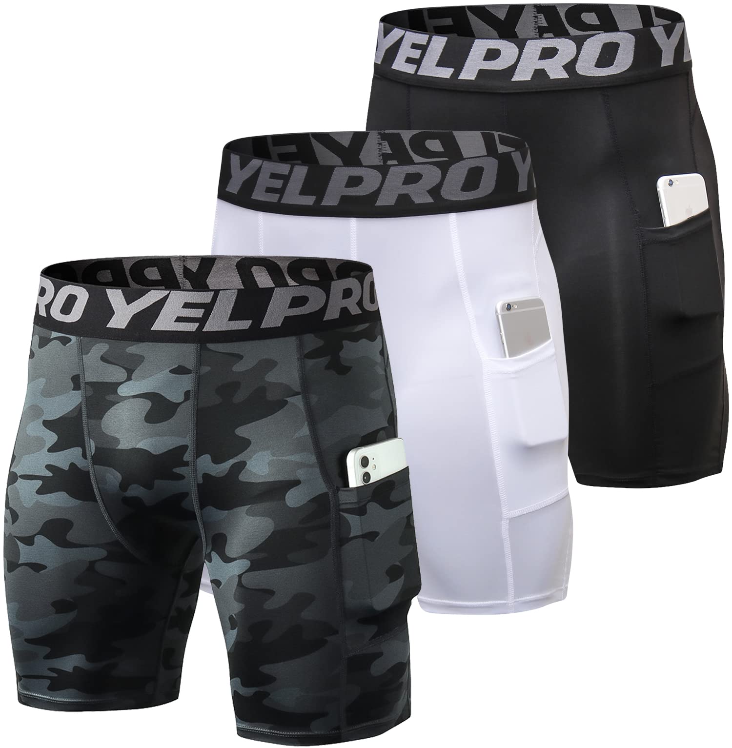 Yuerlian Men's Compression Shorts with Pockets - Spandex Athletic Workout Running Shorts for Performance & Baselayer - Perfect for Gym, Running, Cycling & Sports Activities