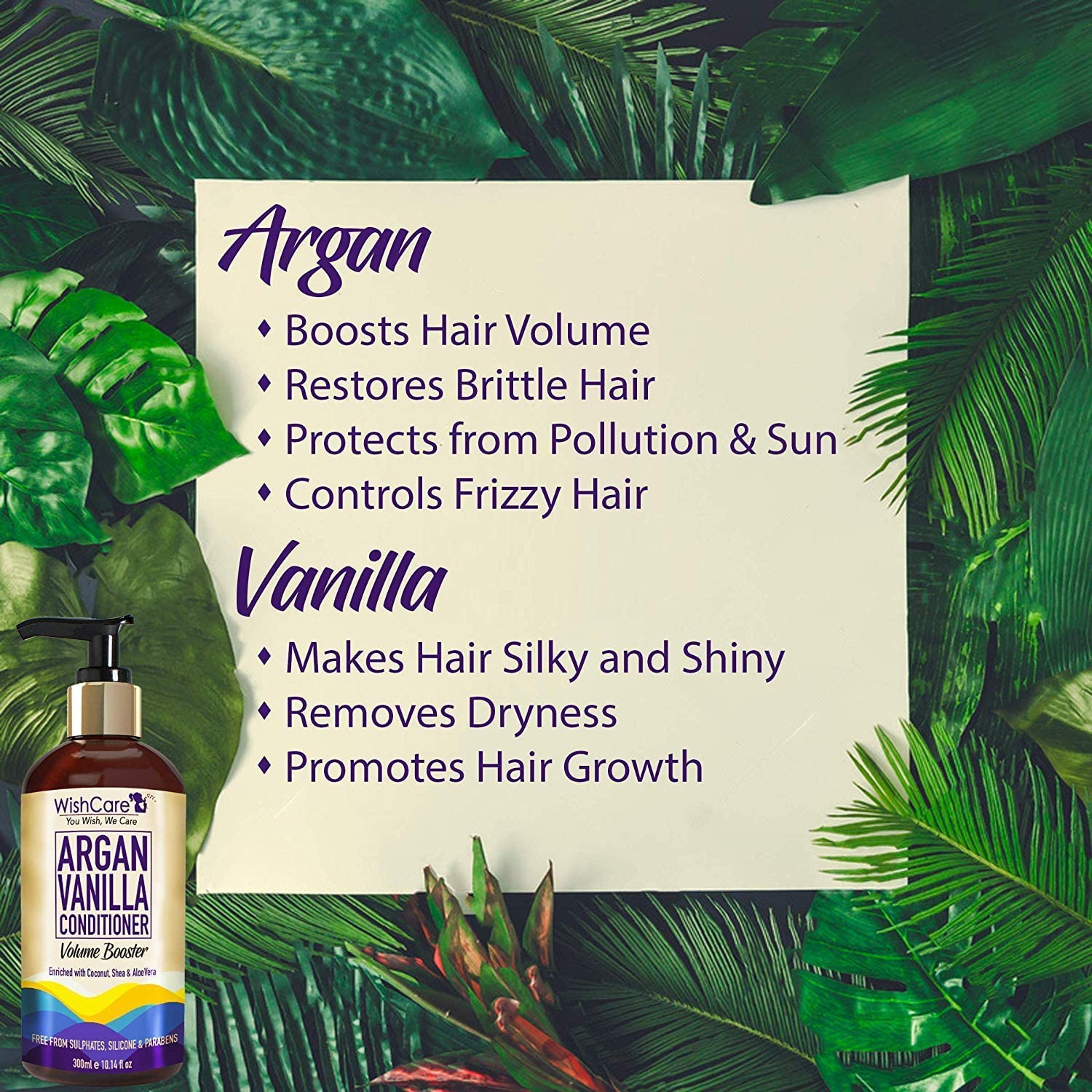 Argan Vanilla Hair Conditioner for Volume Boost - Paraben, Sulfate, Mineral Oil & Silicone Free - 300ml - Deep Hydration for Dry, Damaged Hair - Perfect for Daily Use & Salon Results at Home