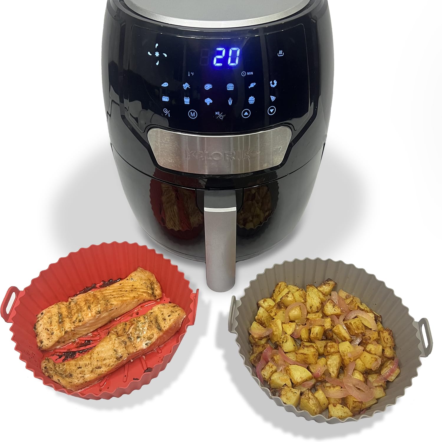 8 Inch Air Fryer Silicone Liners - Non-Stick, BPA Free & Reusable - Fits 3-5 Quart Air Fryer Pots - Microwave & Oven Safe - Round Shape in Red, Gray, Blue, Purple, Pink - Perfect for Healthy Cooking & Easy Cleanup
