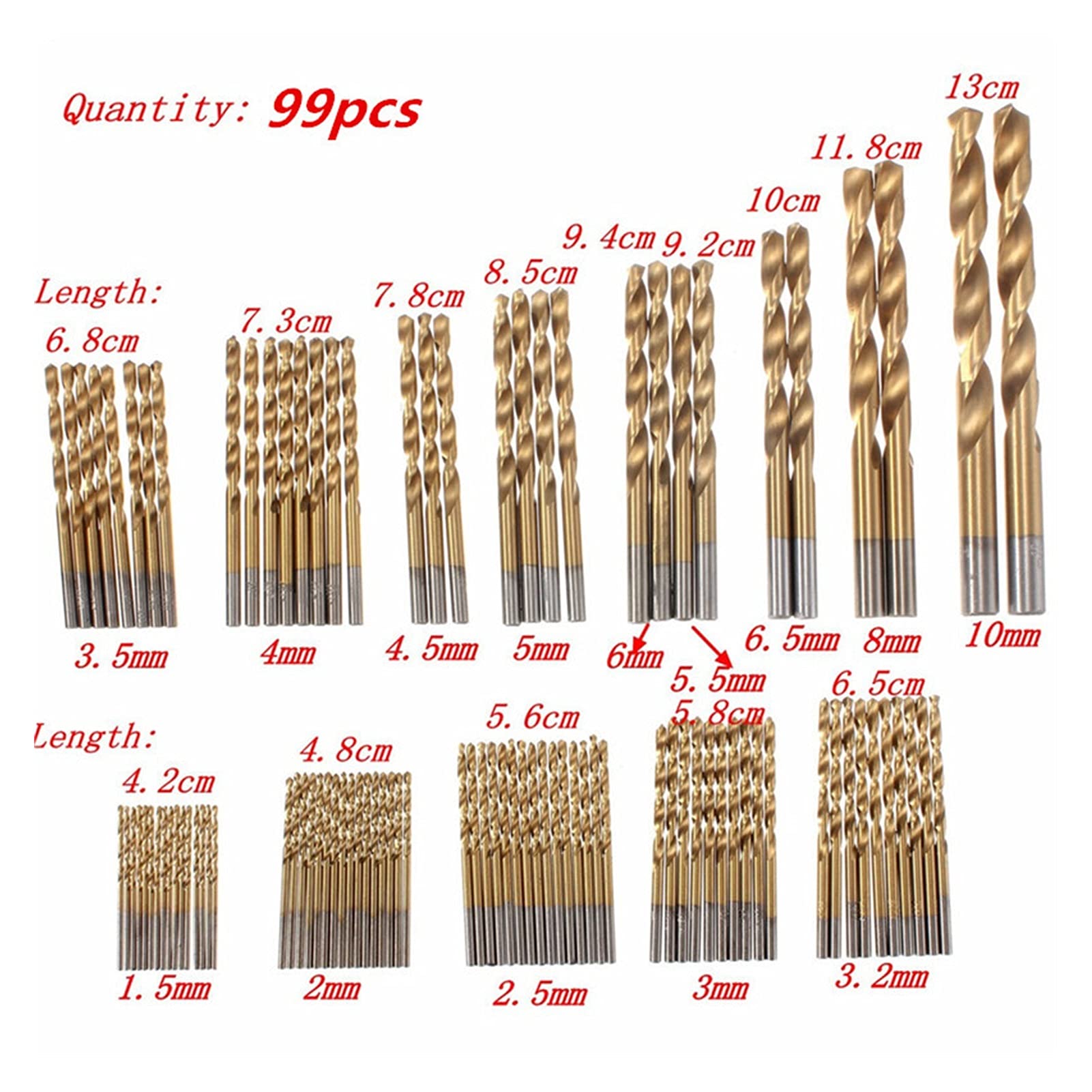 99-Piece Titanium Coated Drill Bit Set (1.5-10mm) - High Speed Steel Twist Drill Bits for Wood, Plastic & Aluminum - Perfect for DIY Projects, Woodworking & Metalworking