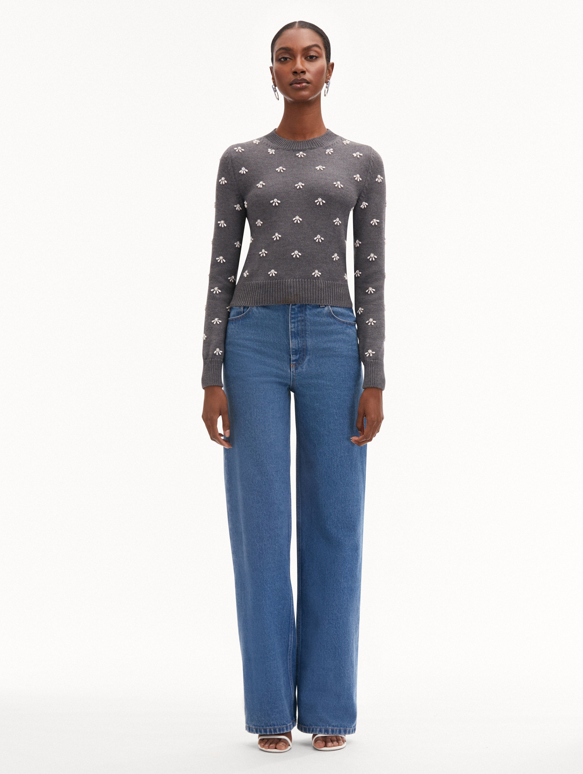 Elegant Pearl Cabochon Pullover Sweater - Women's Fashion Knitwear for Casual & Office Wear