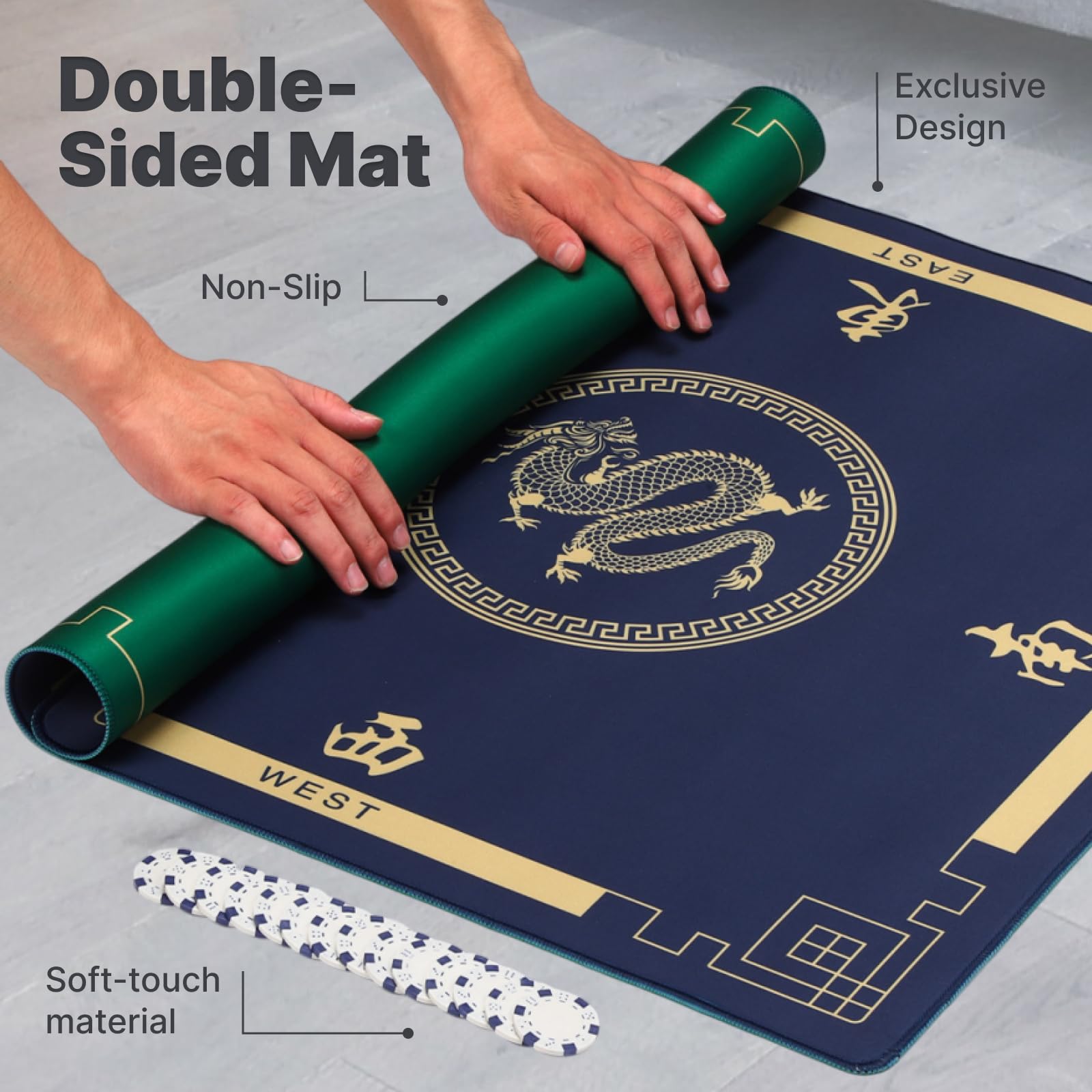 Queensell 35 x 35 x 27 Inch Folding Game Table with Double-Sided Mat - Portable Board Game Table for Mahjong, Domino, Poker, Puzzles & Cards | Includes Storage Bag | Perfect for Family Game Nights, Parties & Indoor Entertainment