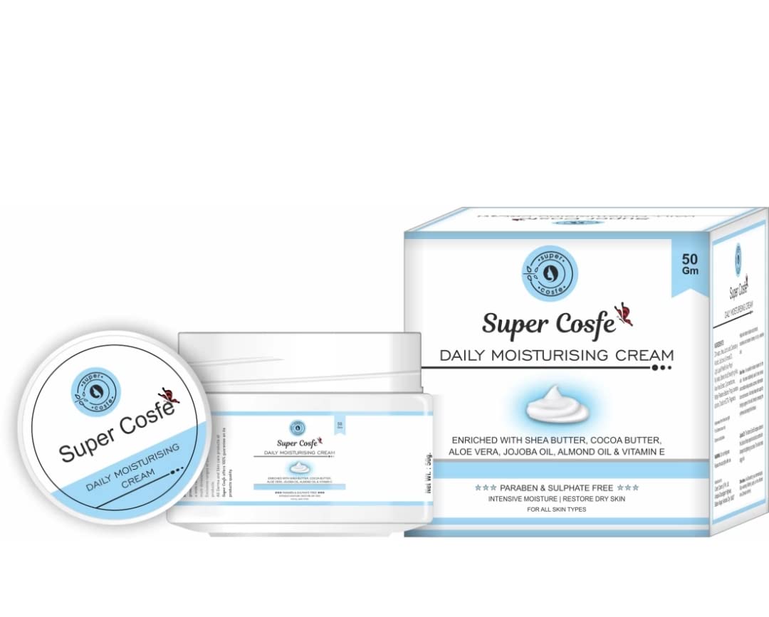 SUPER COSFE Moisturizing Cream with Aloe Vera, Vitamin E & Cocoa Butter - Hydrating Face Moisturizer for Dry Skin - Jojoba Oil Enriched, Paraben & Sulfate Free (50g) - Perfect for Daily Skincare Routine & Nighttime Hydration