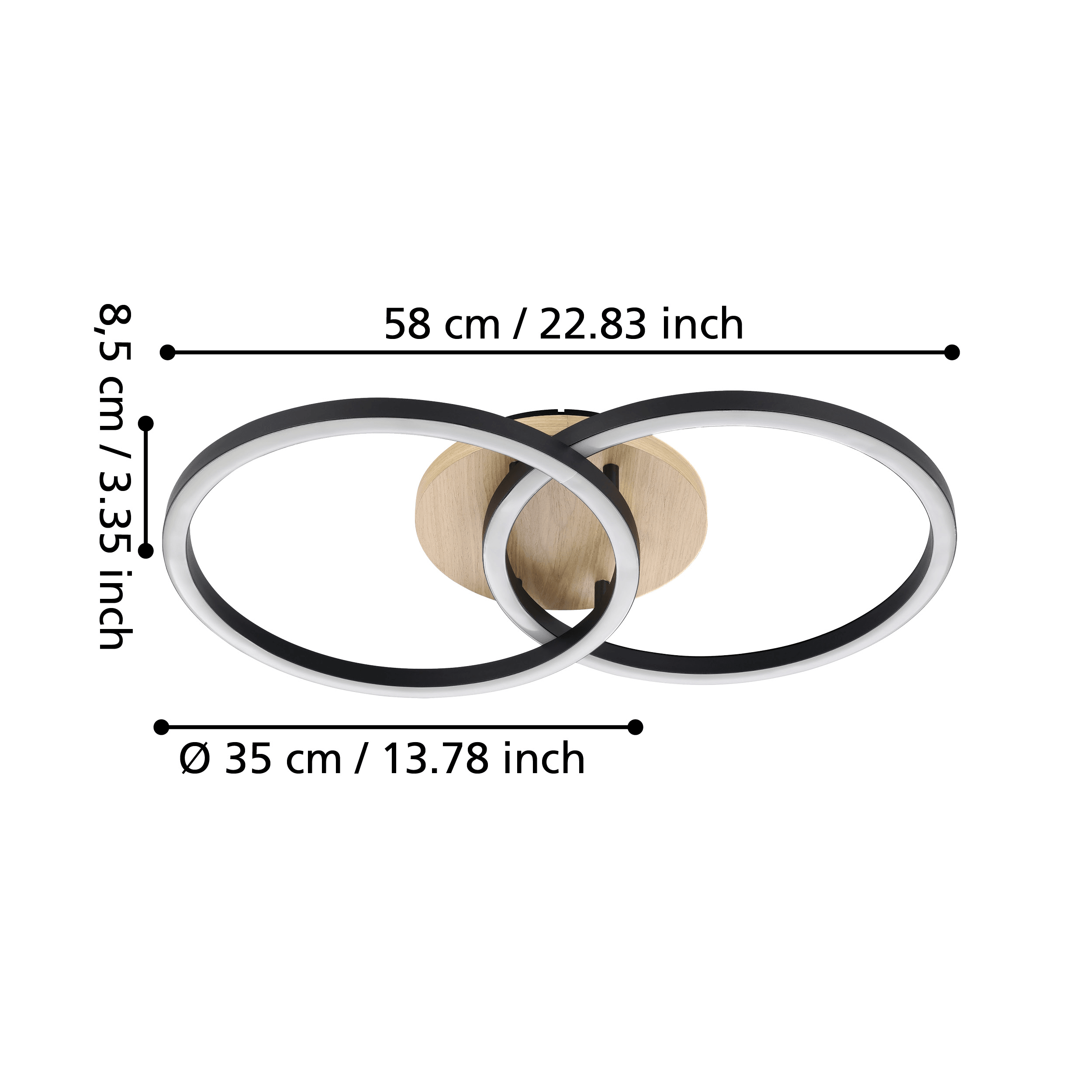 Eglo Connect Lomaltas Z Smart LED Ceiling Light - Oak Veneer Finish - Dimmable & WiFi Enabled for Home, Office & Bedroom Lighting