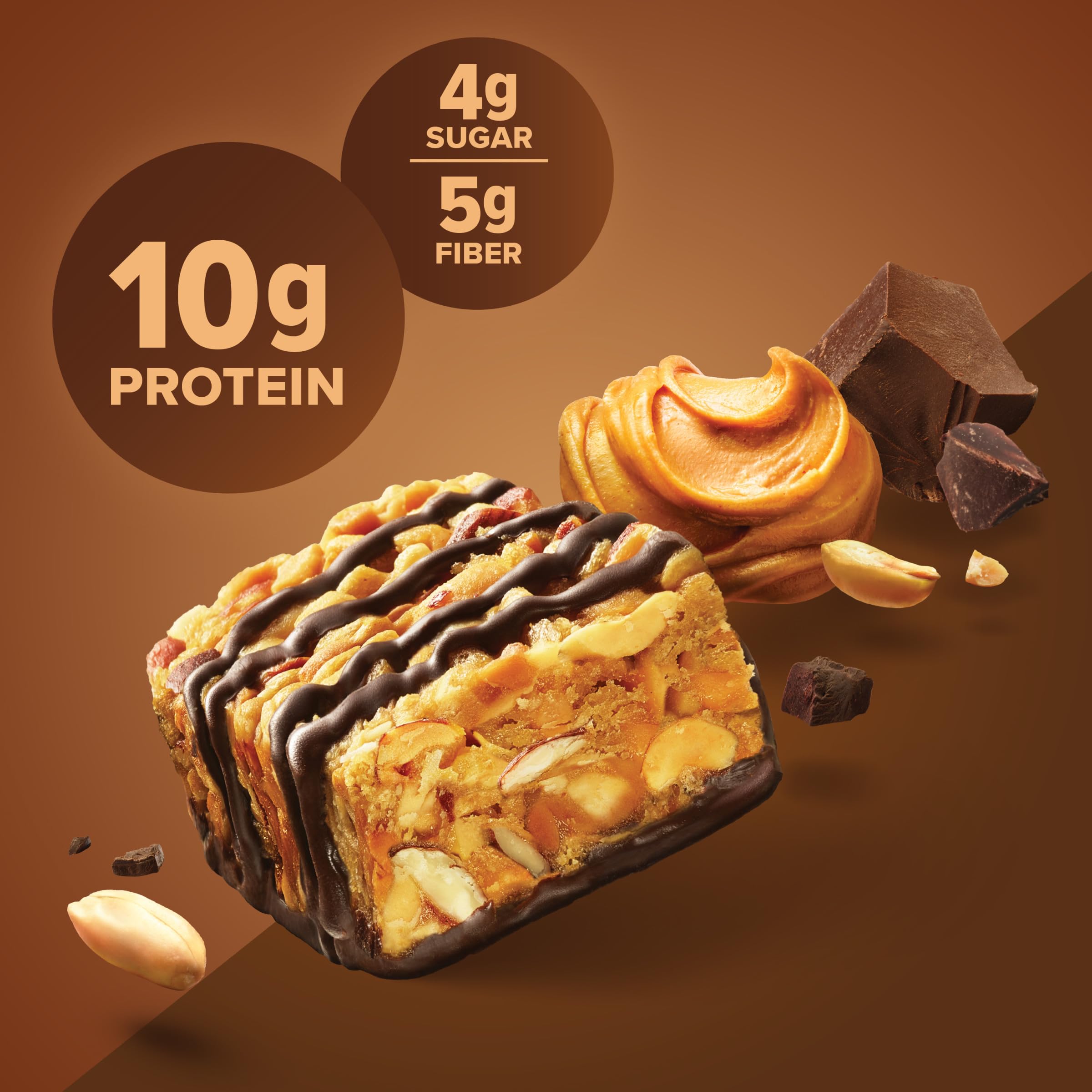 Pure Protein Nut Bars - Peanut Butter Dark Chocolate, 10g Protein, Gluten Free, Low Sugar, 1.65oz (10 Pack) | Healthy Snacks for Workout, Hiking & On-the-Go Energy Boost