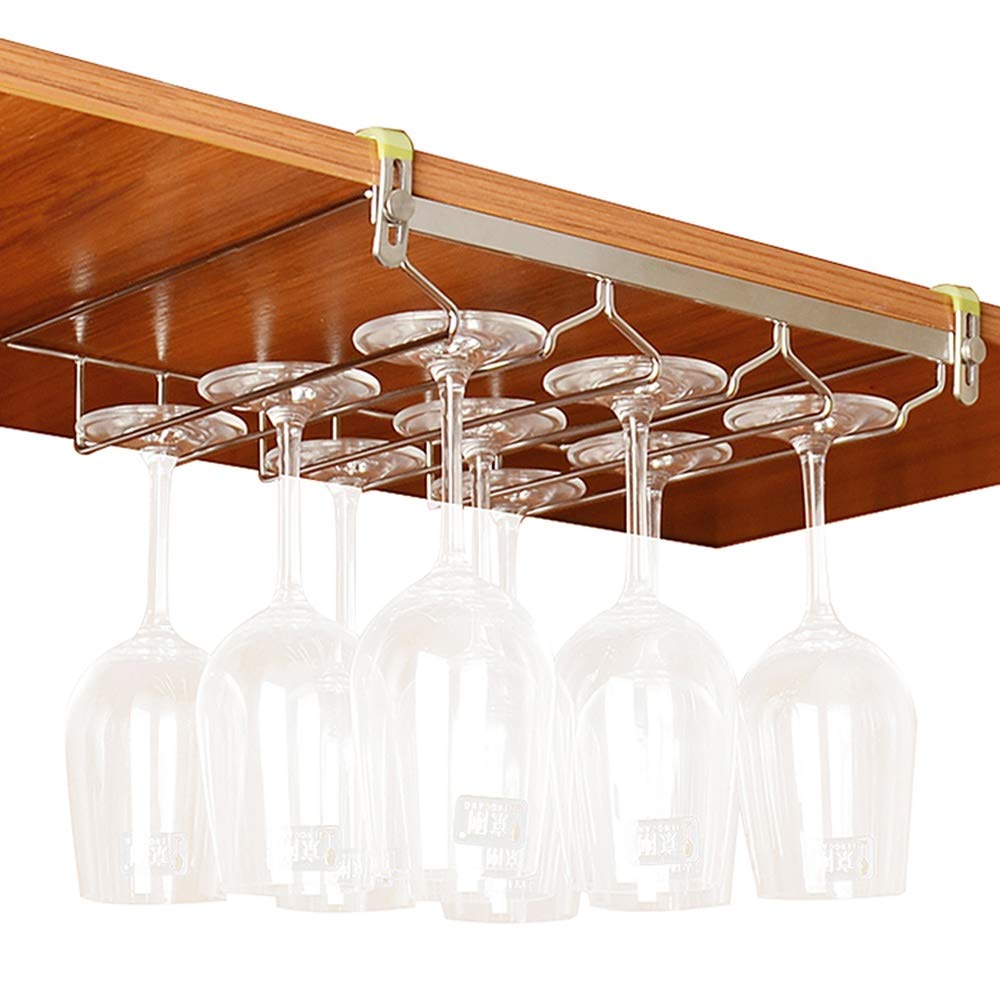 No Drill Stemless Wine Glass Rack - Stainless Steel Under Cabinet Wine Glass Holder - Wall Mounted Wine Rack Organizer 13.2 x 11 Inch (3 Rows) - Perfect for Kitchen, Bar, Restaurant & Home Wine Storage