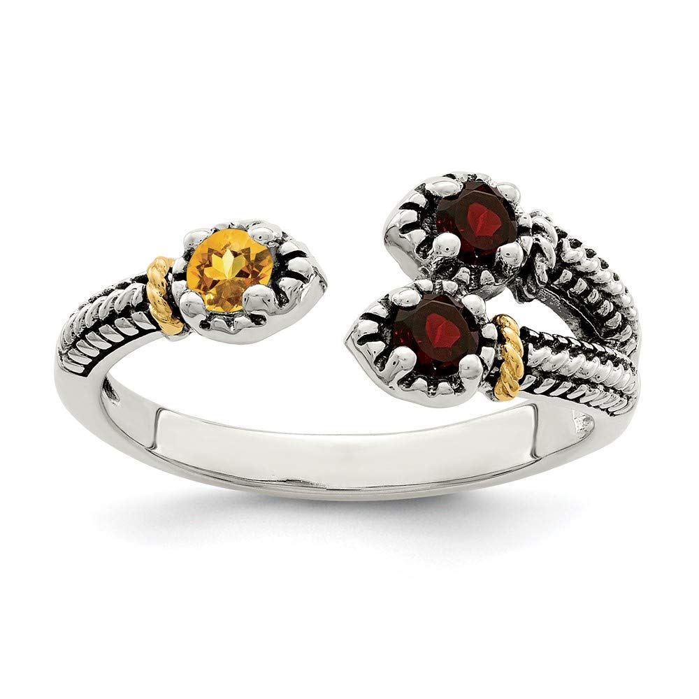 Elegant Sterling Silver & 14K Yellow Gold Garnet Citrine Ring | Dainty Birthstone Jewelry for Women | Perfect for Anniversary Gifts & Special Occasions