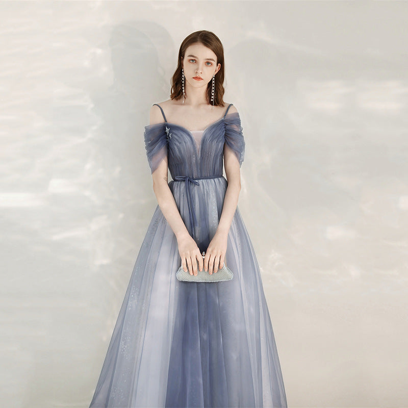 Elegant Off Shoulder Blue Tulle Prom Dress - A-Line Sweetheart Neckline Formal Gown for Homecoming, Birthday Party & Special Occasions | Perfect for Prom Night, Quinceañera & Evening Events