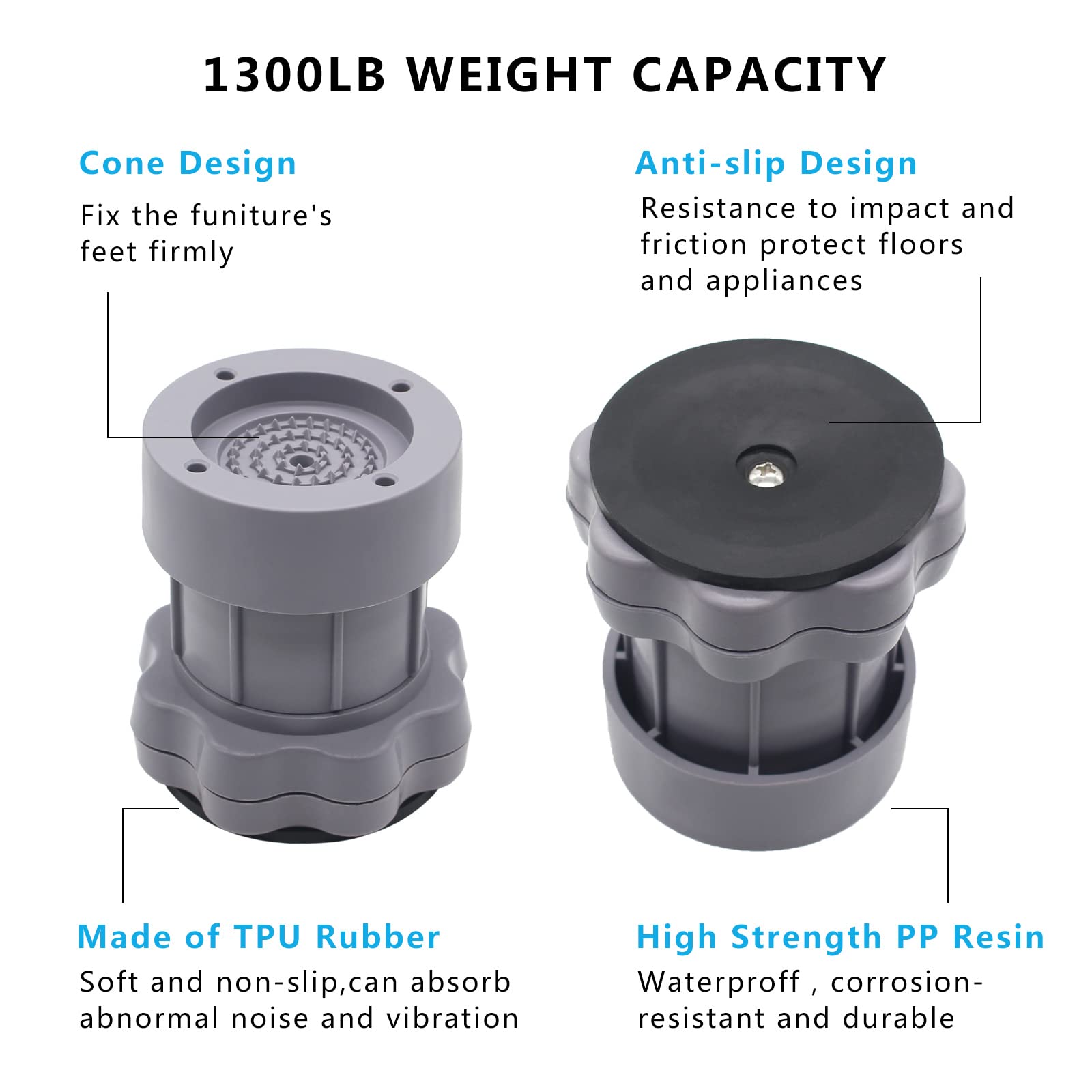 4 Sets Heavy Duty 3-4 Inch Adjustable Furniture Bed Risers - Supports Washing Machine, Sofa, Fridge & Chairs (Light Gray) - Perfect for Home, Dorm & Office Organization