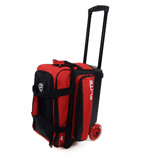 ELITE Deluxe Double Roller Bowling Bag - Heavy Duty Red Bowling Ball Carrier with Wheels for 2 Balls, Shoes & Accessories - Perfect for League Play & Tournament Travel
