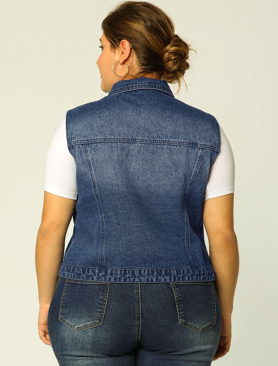 Women's Plus Size Denim Vest with Buttons & Two Chest Flap Pockets - Casual Jacket for Outdoor Activities, Streetwear & Layering Fashion
