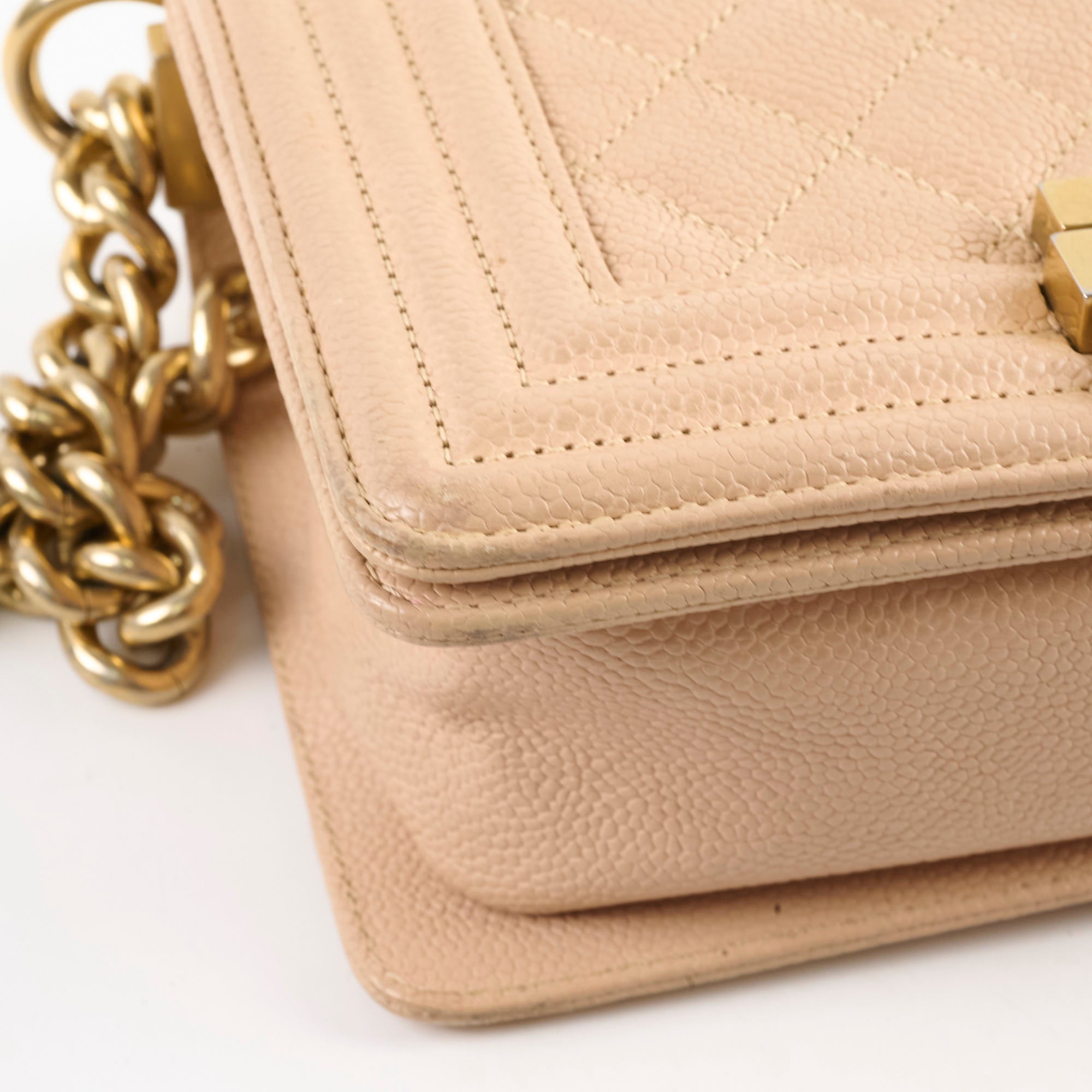 Chanel Small Boy Bag in Caviar Leather Beige - Luxury Designer Handbag for Women, Perfect for Parties & Evening Events