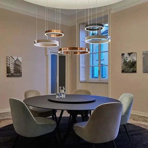 Elegant Minimalist Ring Chandelier Light Fixture - Aluminum Plated Modern Pendant Lighting for Dining Room, Bedroom & Living Room Decor