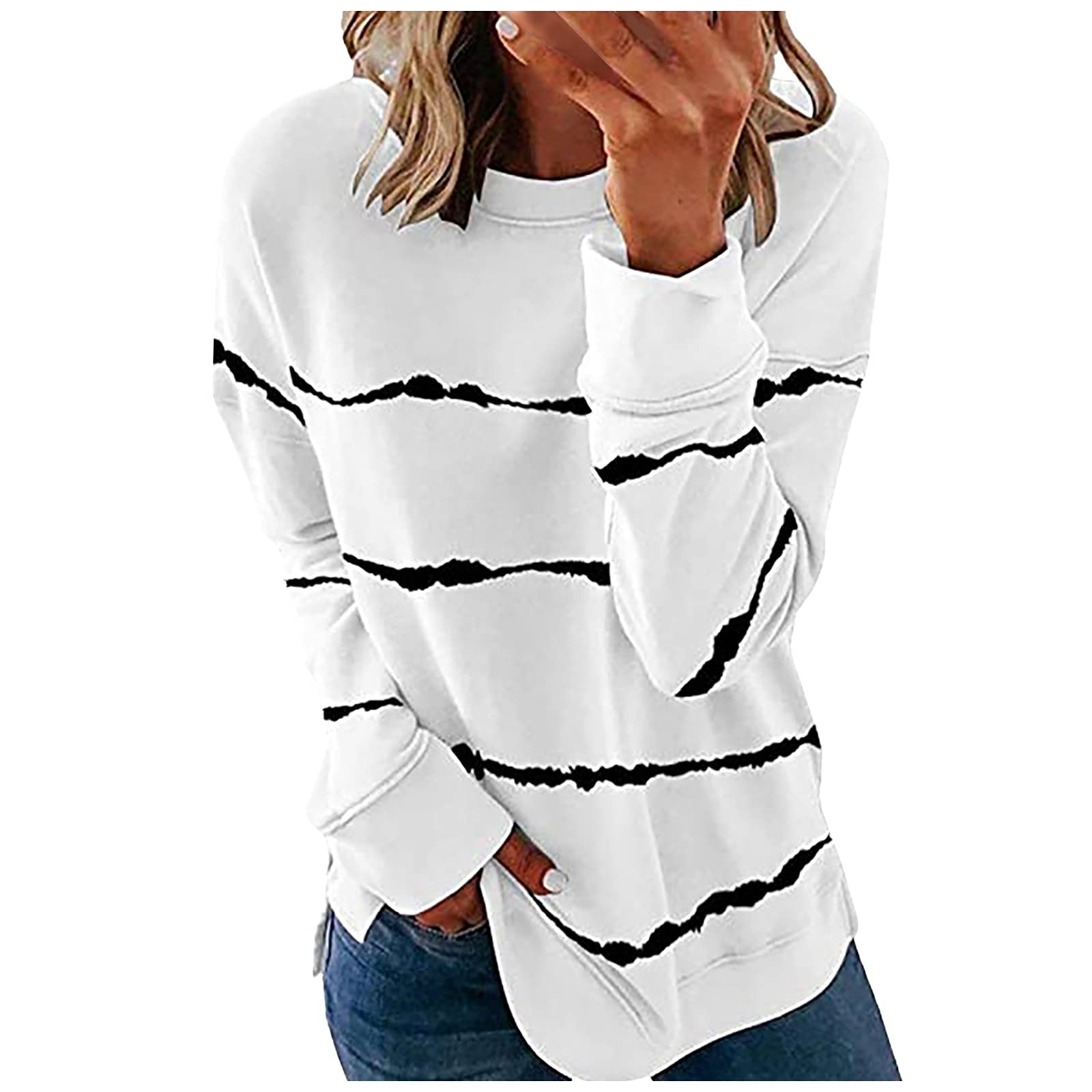 Trendy Women's Striped Tunic Blouse - Loose Fit Long Sleeve O-Neck Spring Top with Contrast Colors | Casual Wear, Office Outfits & Everyday Fashion