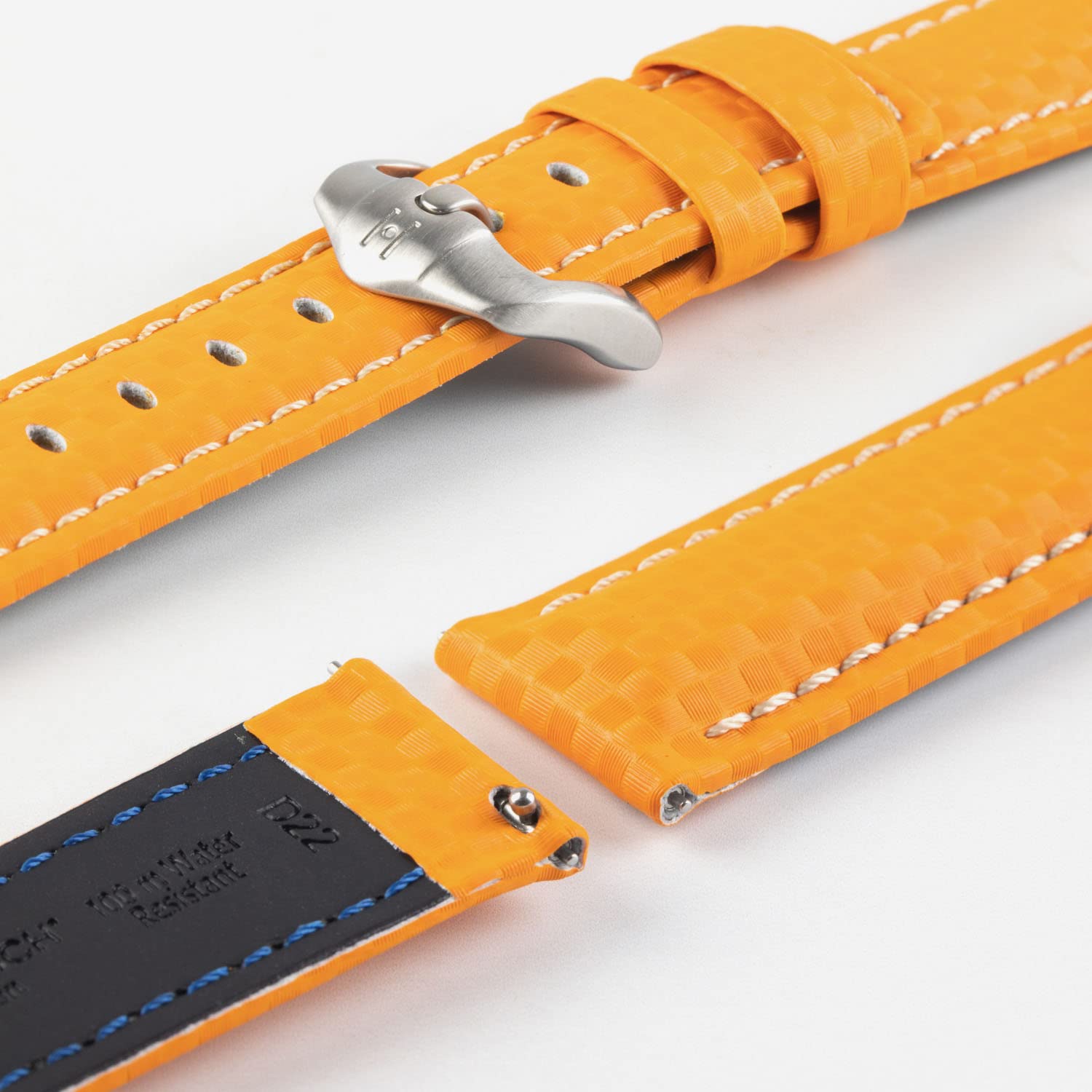 Hirsch Carbon Embossed Water-Resistant Leather Watch Band with Brushed Buckle - 20mm Orange Replacement Strap for Men's Watches - Perfect for Diving, Swimming & Outdoor Activities