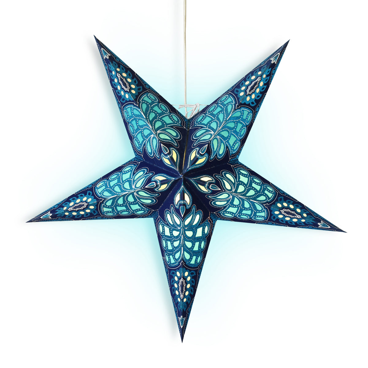 3 Pack Blue Monarch Glitter Illuminated Paper Star Lanterns - LED String Lights Included for Bedroom, Party & Wedding Decor