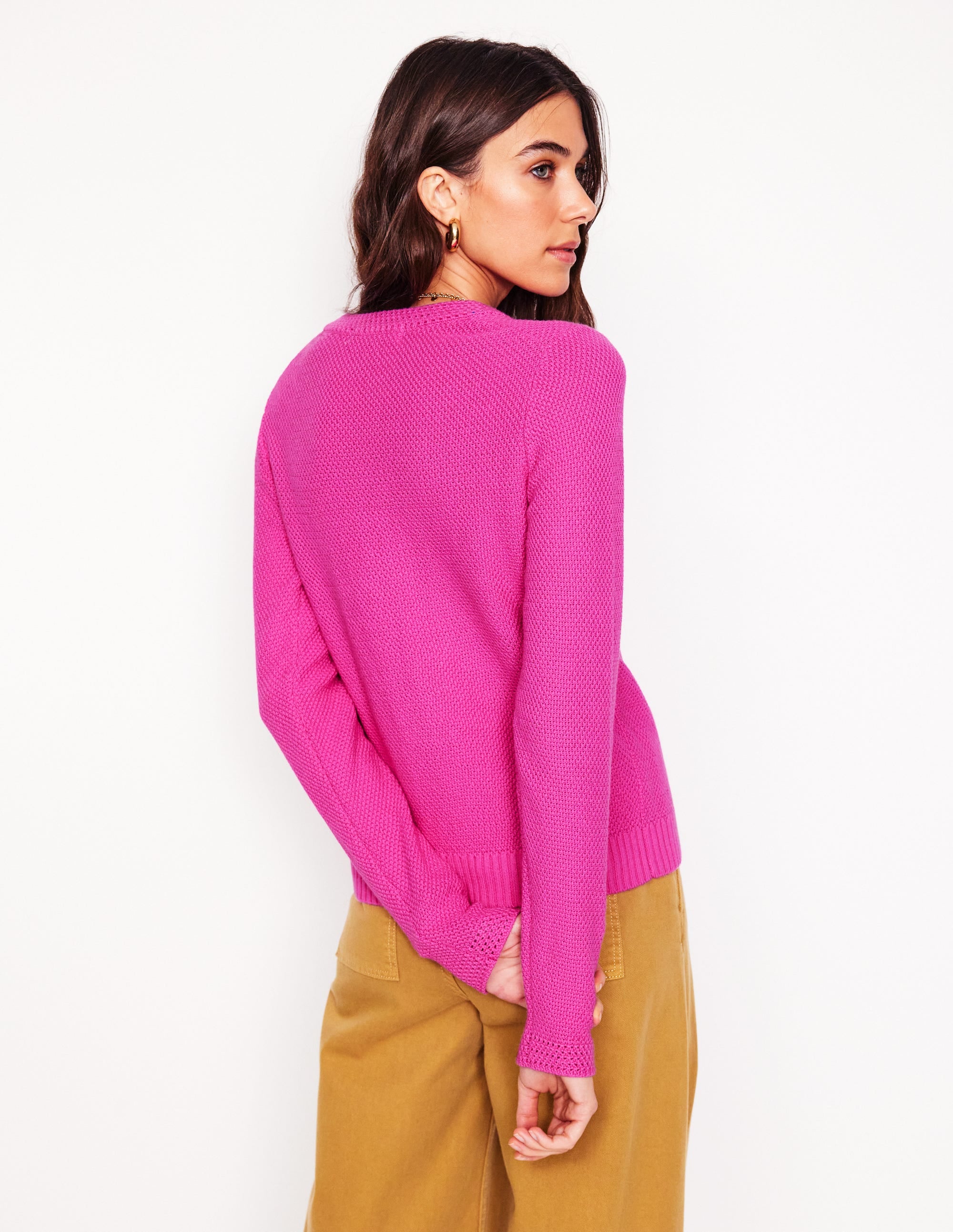 Callie Crochet Trim Cardigan - Women's Boho Lace Knit Sweater in Tickled Pink | Perfect for Spring Layering & Casual Outfits